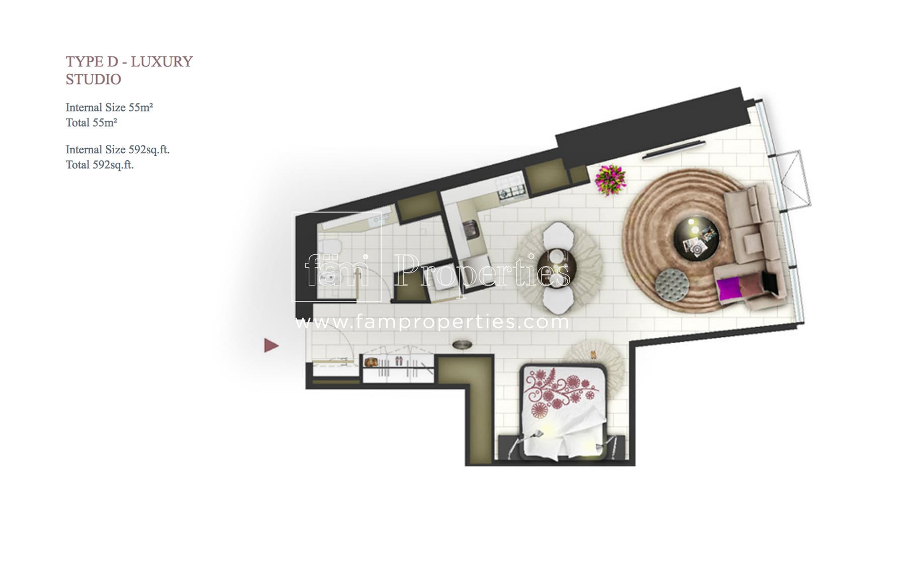 D1 Tower, 0-Bed Floor Plan, type: Type D - Luxury Studio