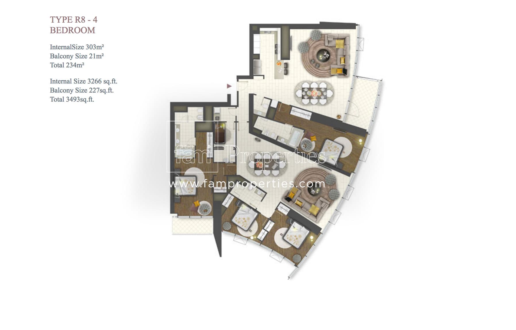 D1 Tower, 4-Bed Floor Plan, type: Type R8 - 4 Bedroom