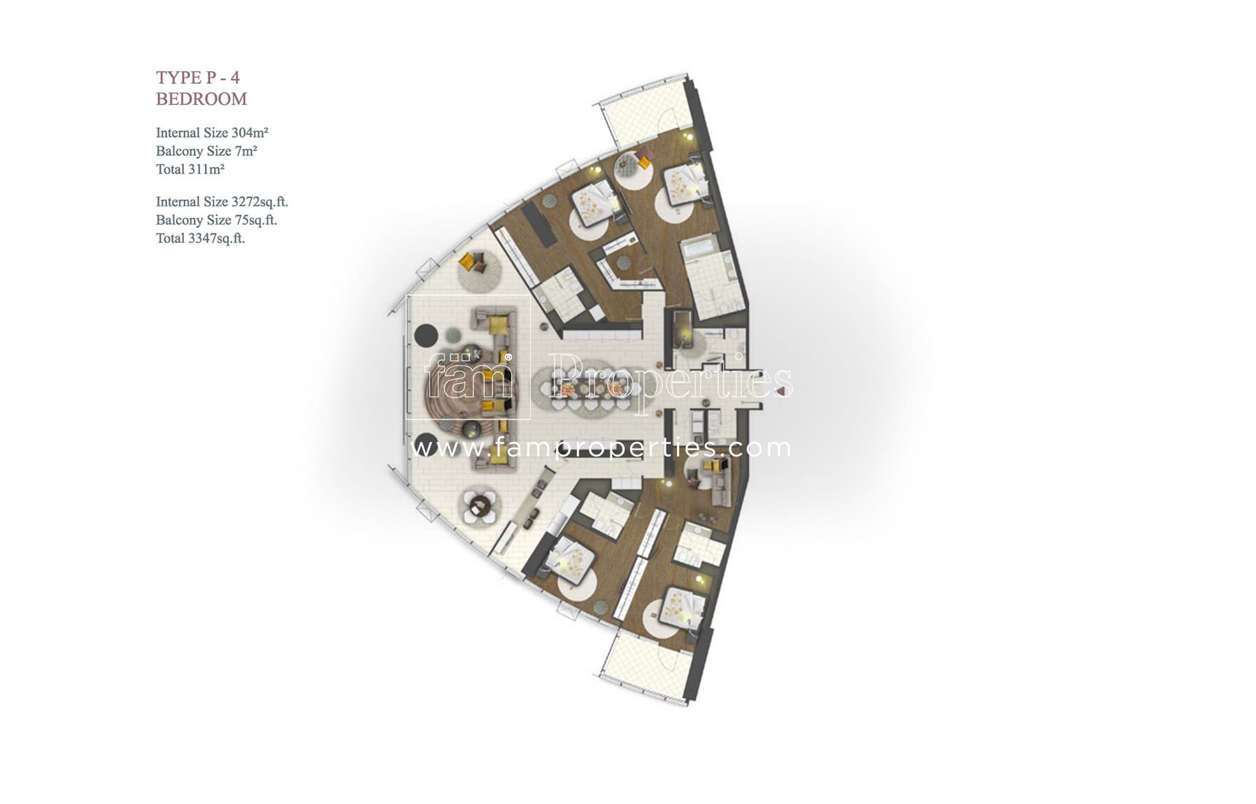 D1 Tower, 4-Bed Floor Plan, type: Type P - 4 Bedroom