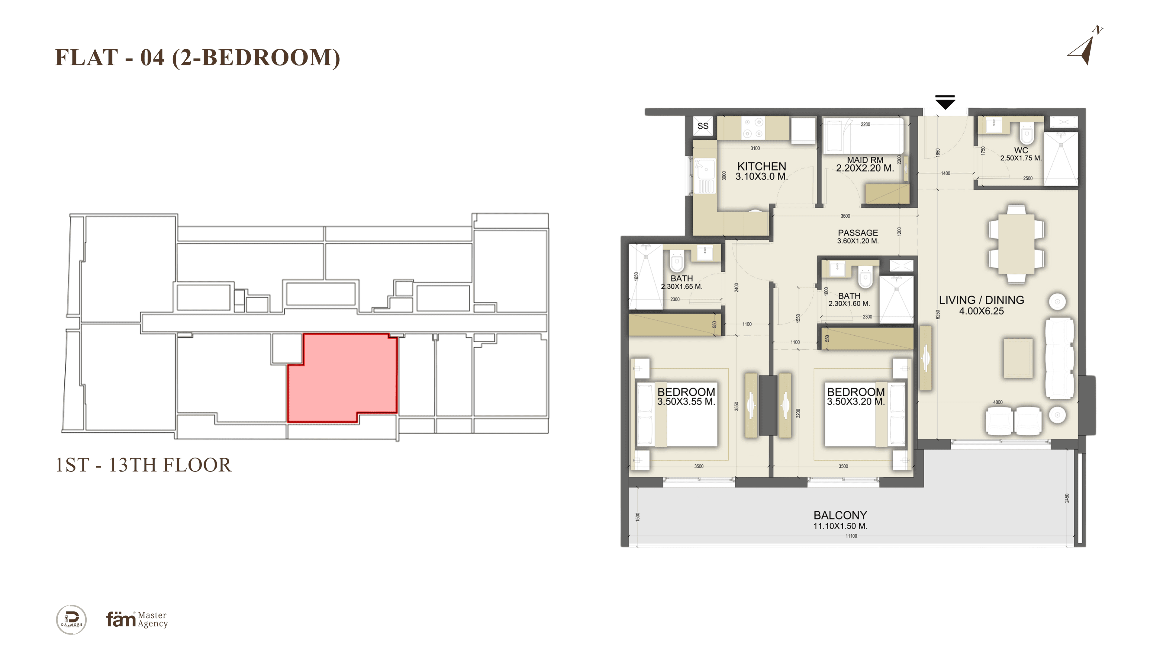 Dalmore Tower, 2-Bed Floor Plan, type: