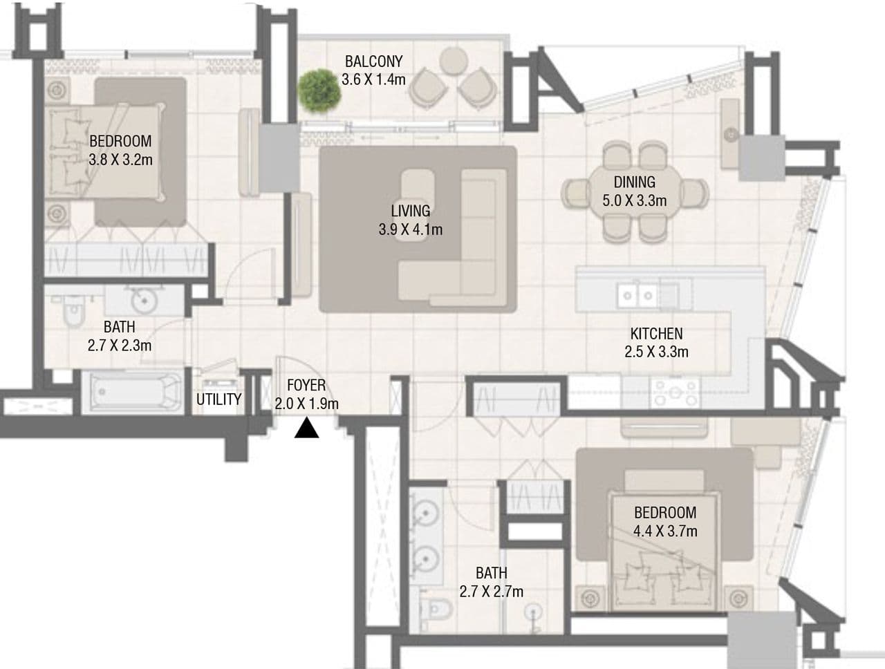 Design Quarter - Tower C, 2-Bed Floor Plan, type: