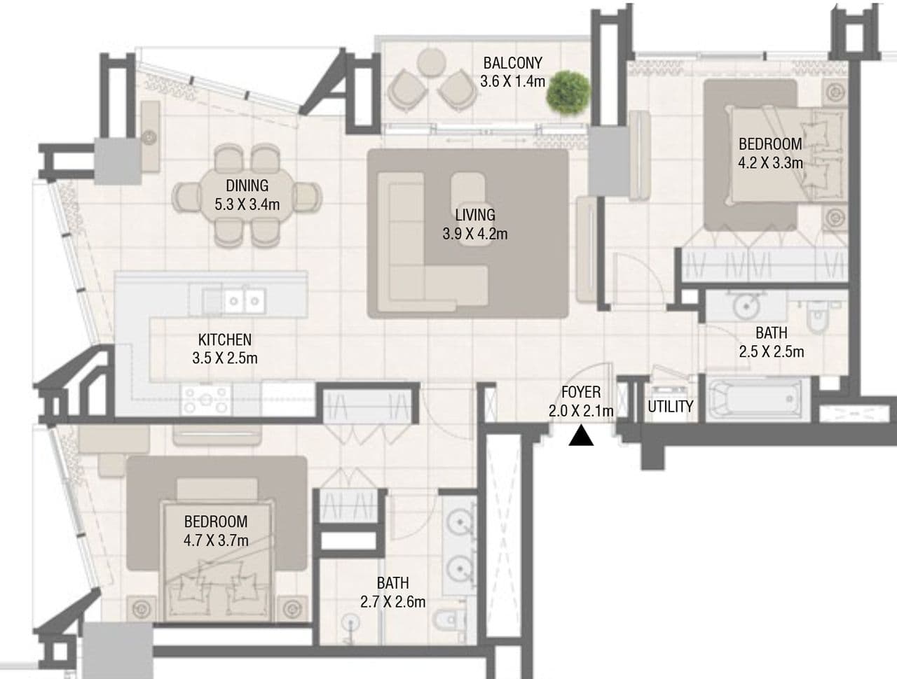 Design Quarter - Tower C, 2-Bed Floor Plan, type: