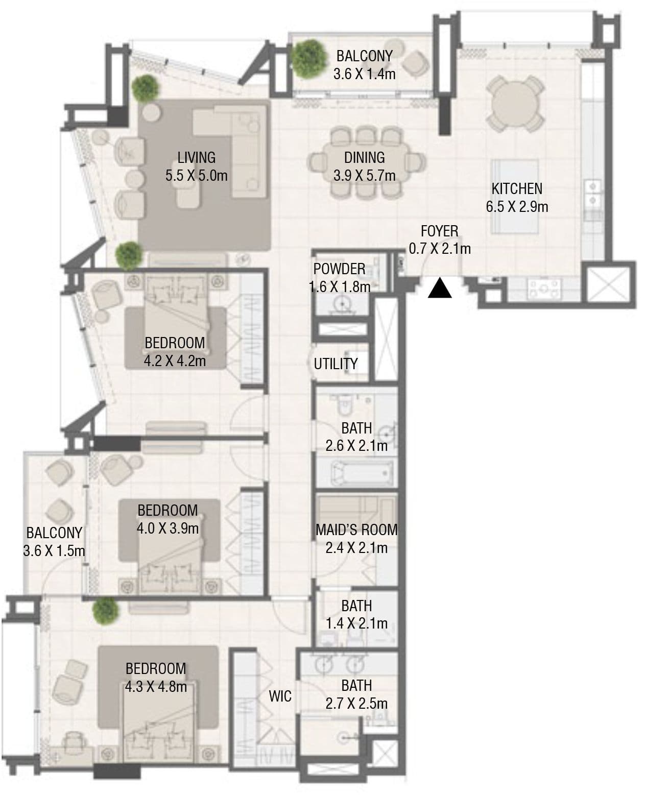 Design Quarter - Tower C, 3-Bed Floor Plan, type: