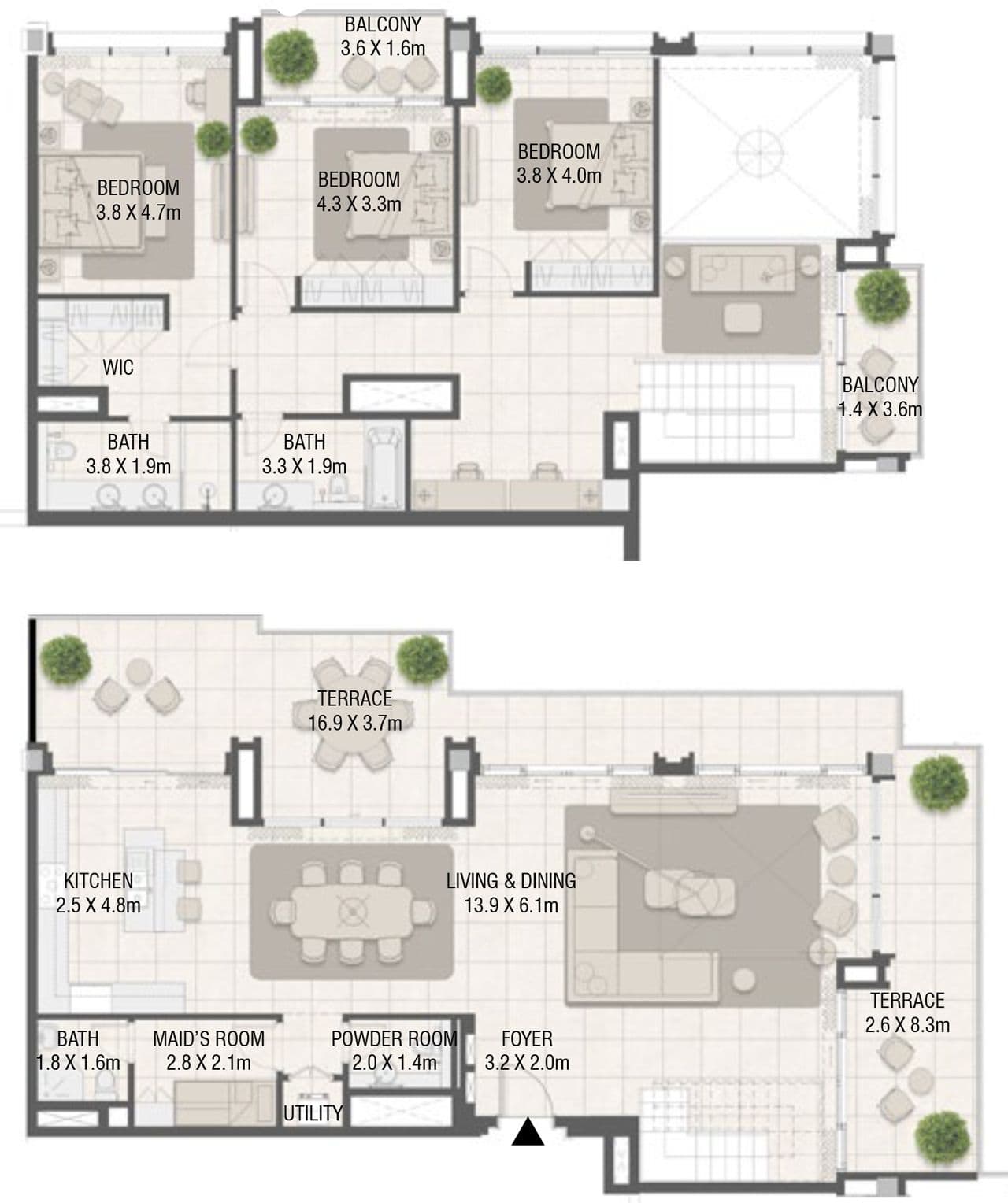 Design Quarter - Tower C, 3-Bed Floor Plan, type: