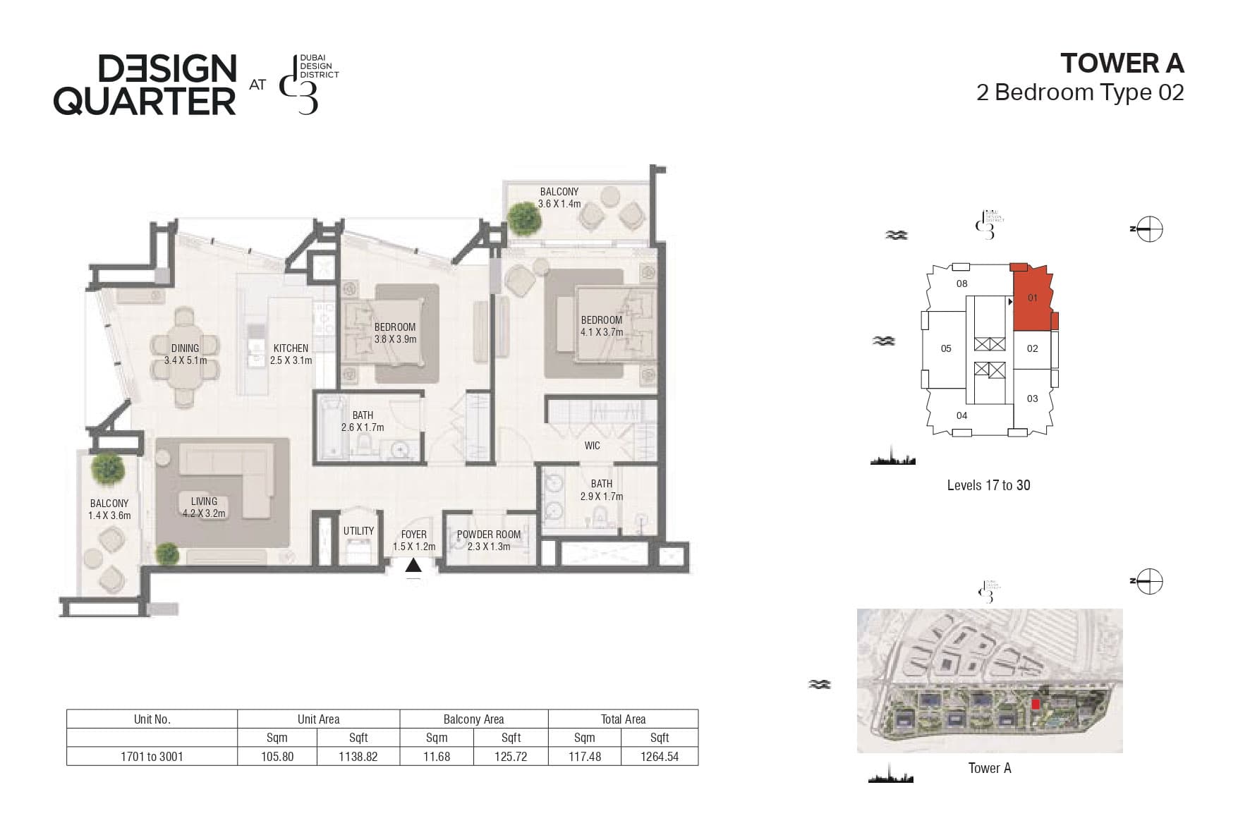 Design Quarter - Tower A, 2-Bed Floor Plan, type: 2 Bedroom