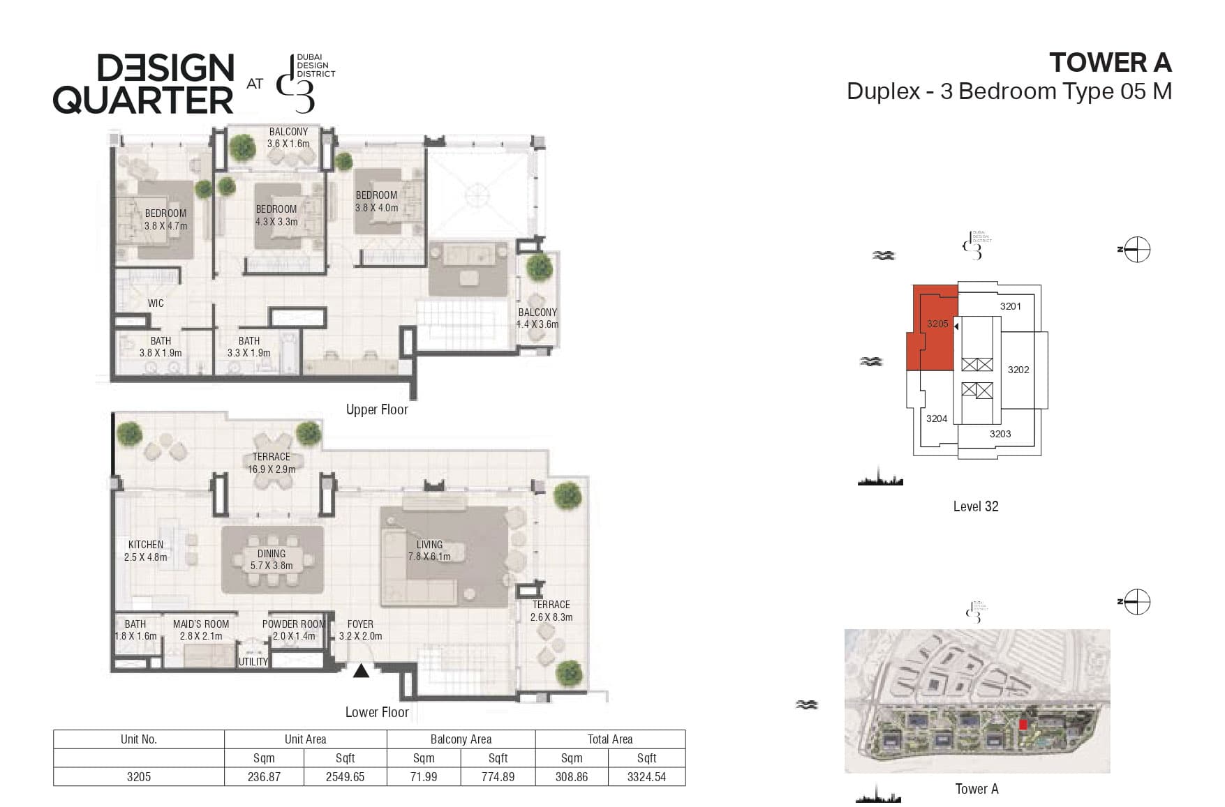 Design Quarter - Tower A, 3-Bed Floor Plan, type: 3 Bedroom