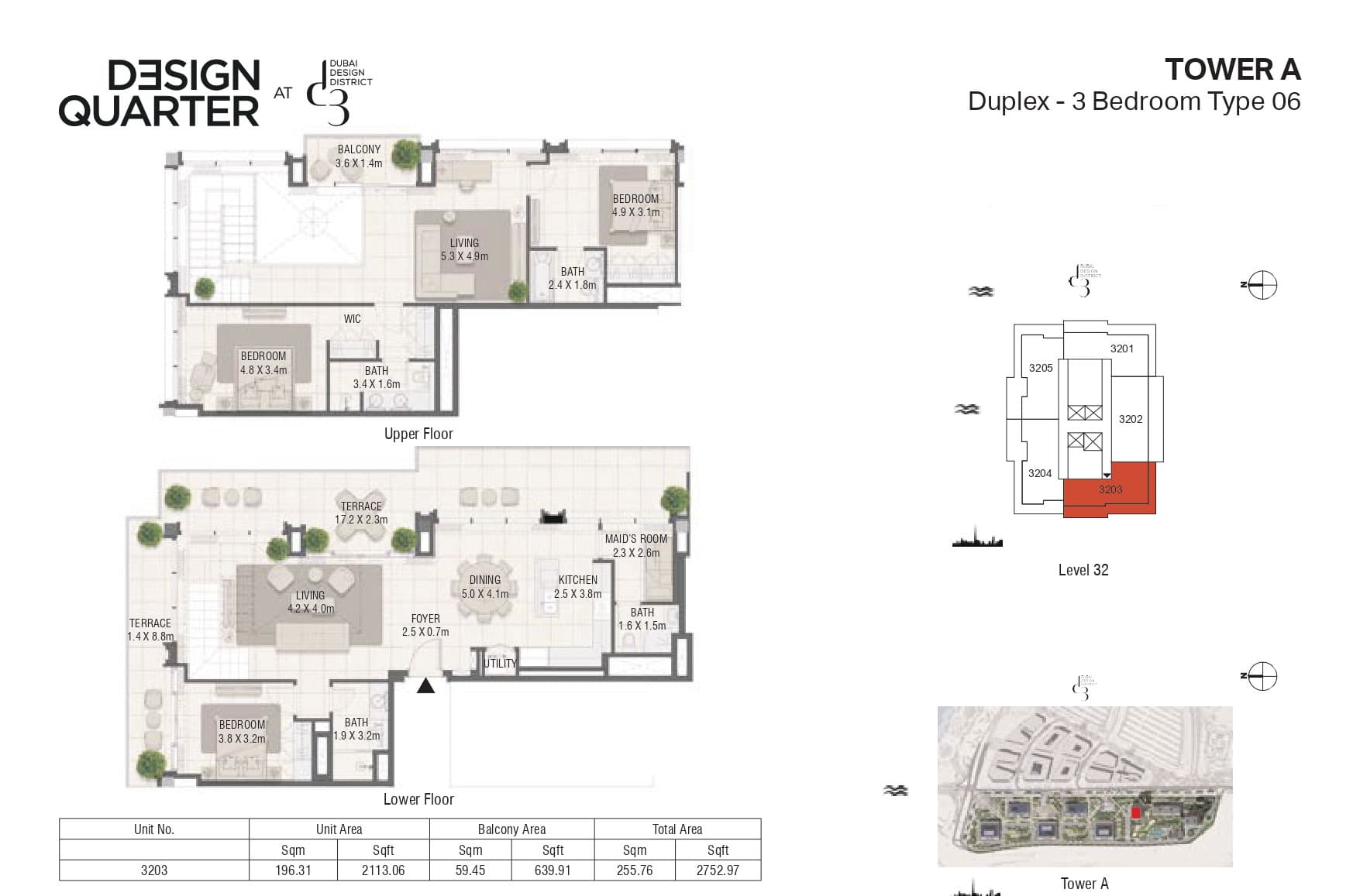 Design Quarter - Tower A, 3-Bed Floor Plan, type: 3 Bedroom