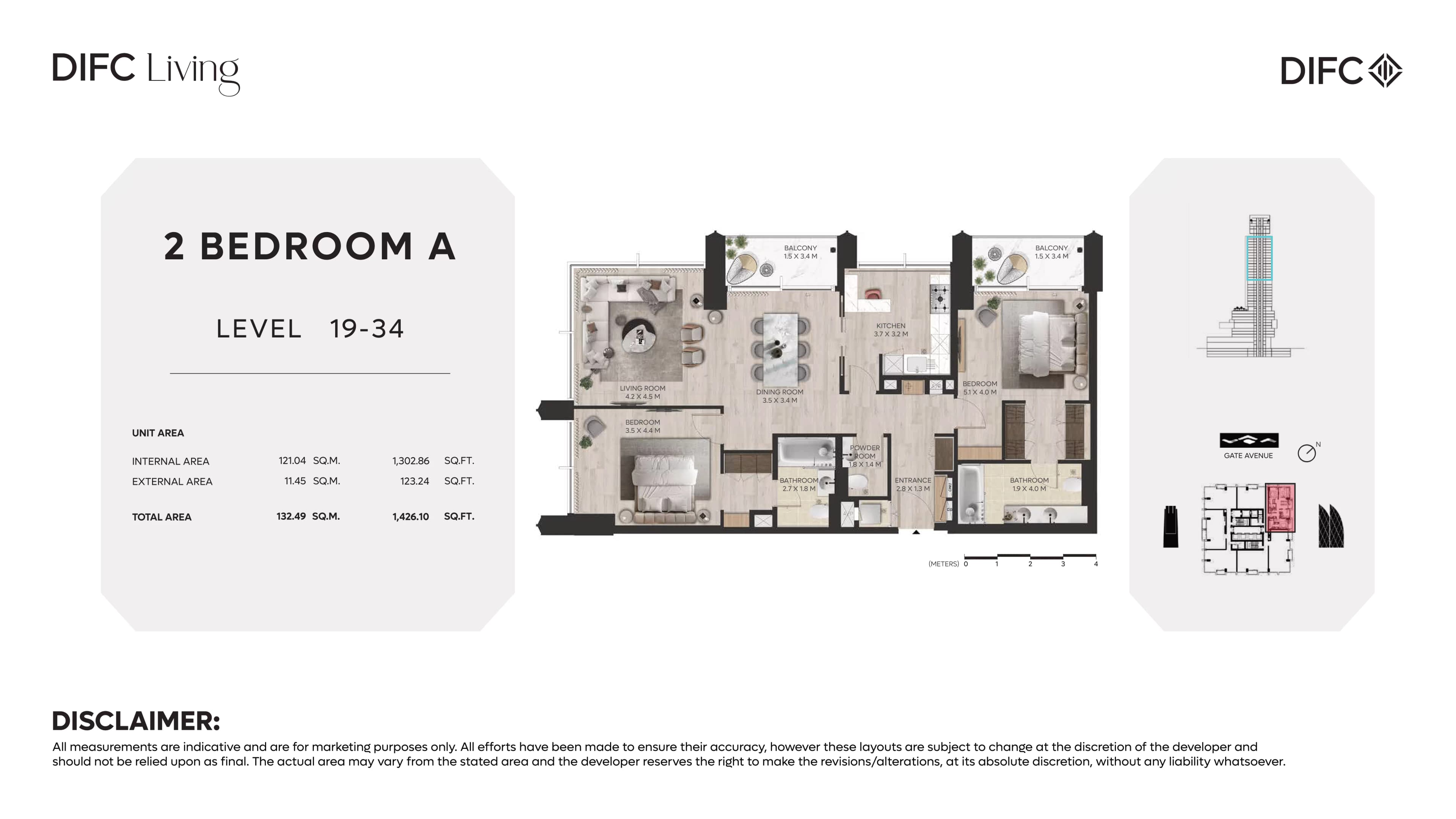 DIFC Living, 2-Bed Floor Plan, type: