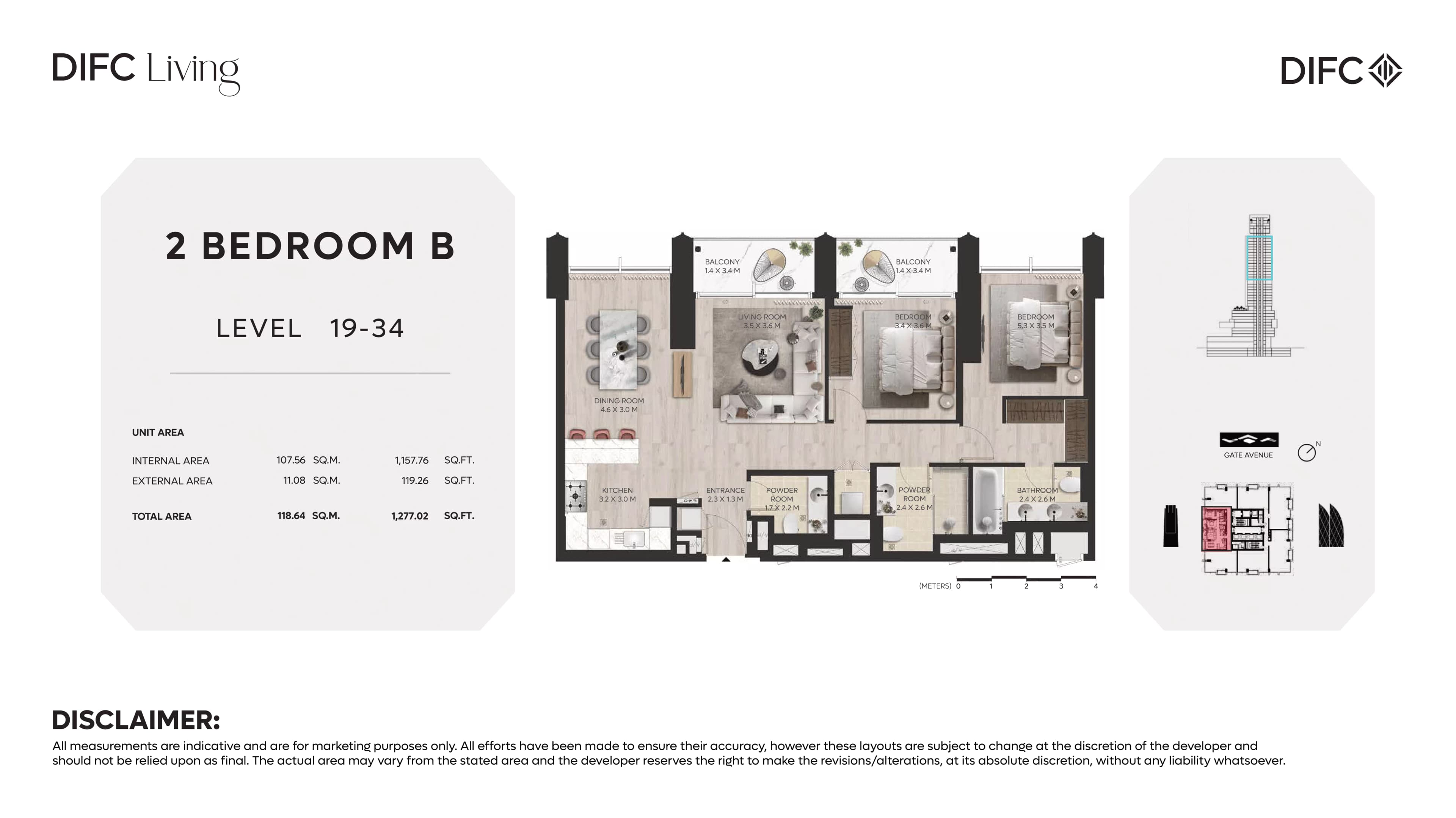DIFC Living, 2-Bed Floor Plan, type: