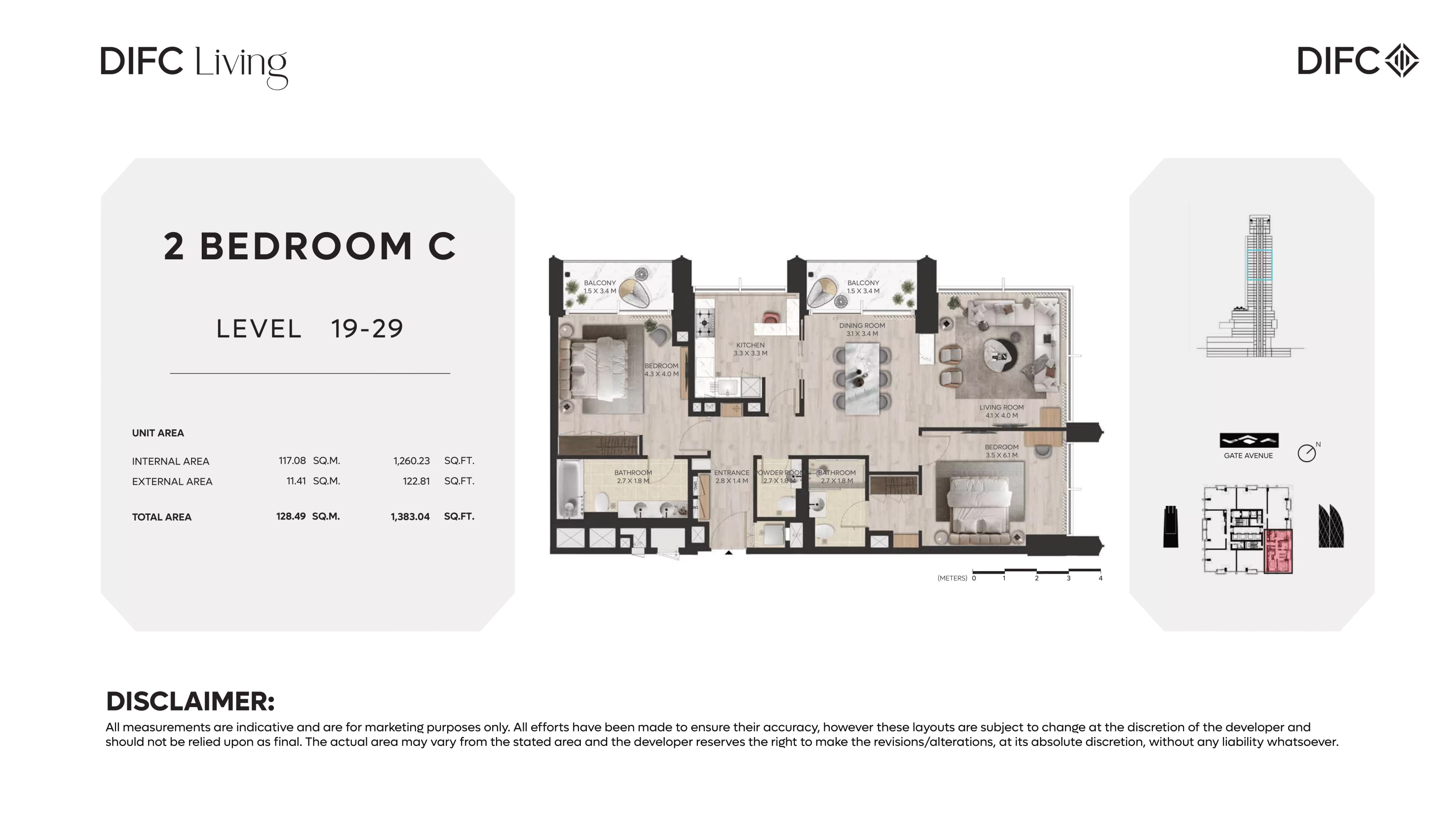 DIFC Living, 2-Bed Floor Plan, type: