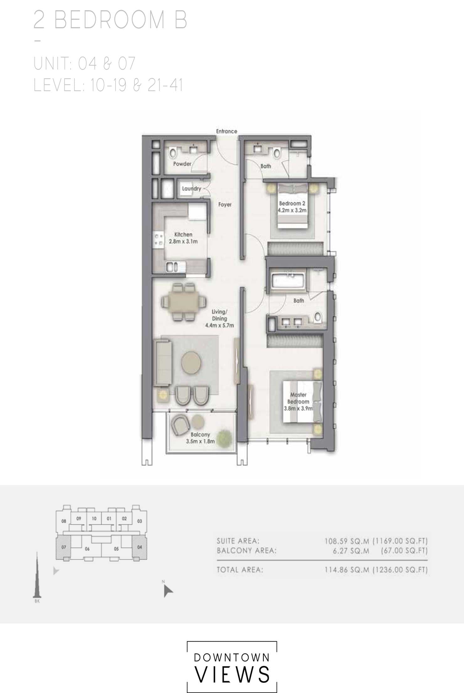 Downtown Views 1, 2-Bed Floor Plan, type: B Unit 04, 07