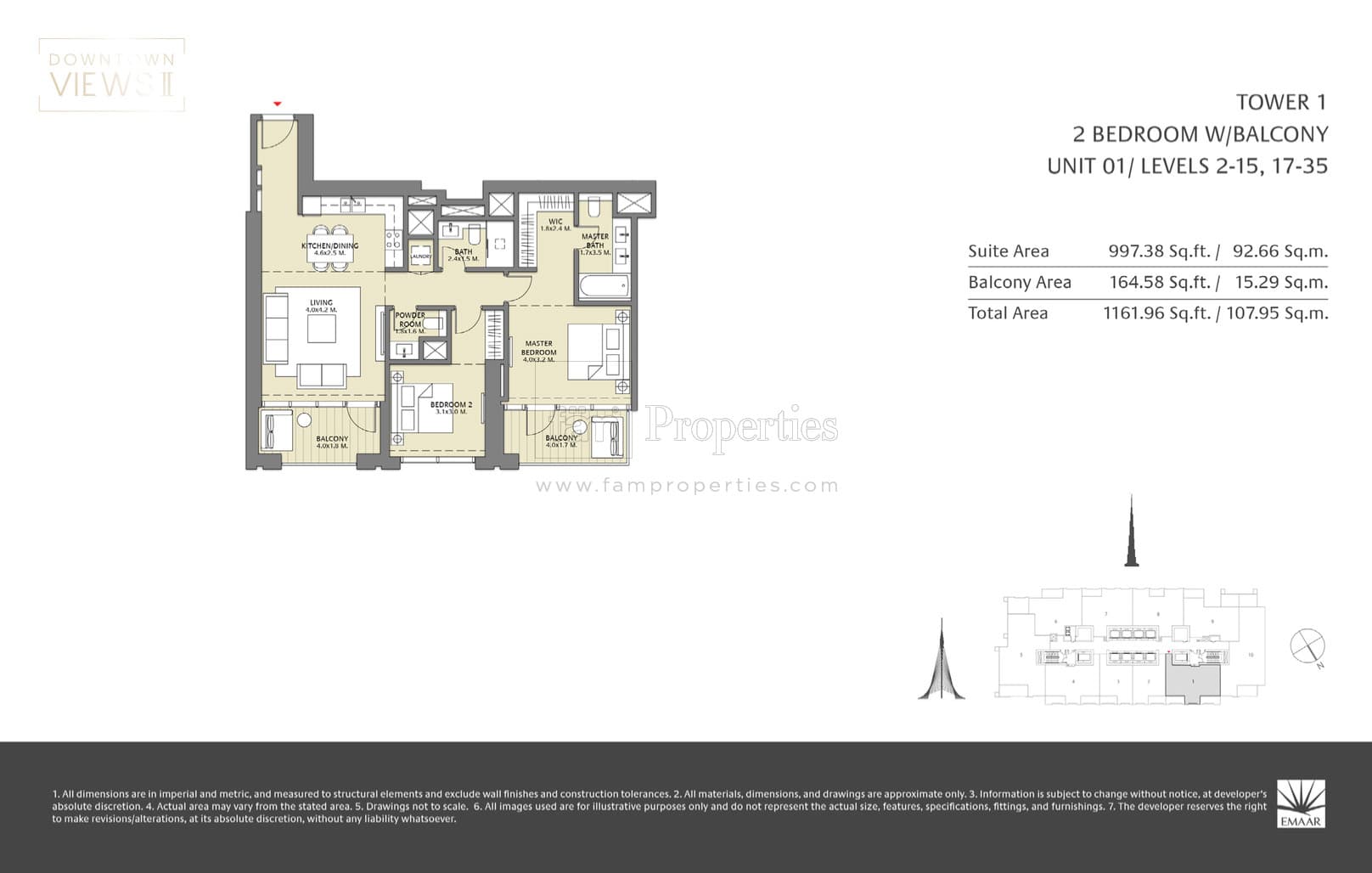 Downtown Views 2, 2-Bed Floor Plan, type: 2 Bed with Balcony