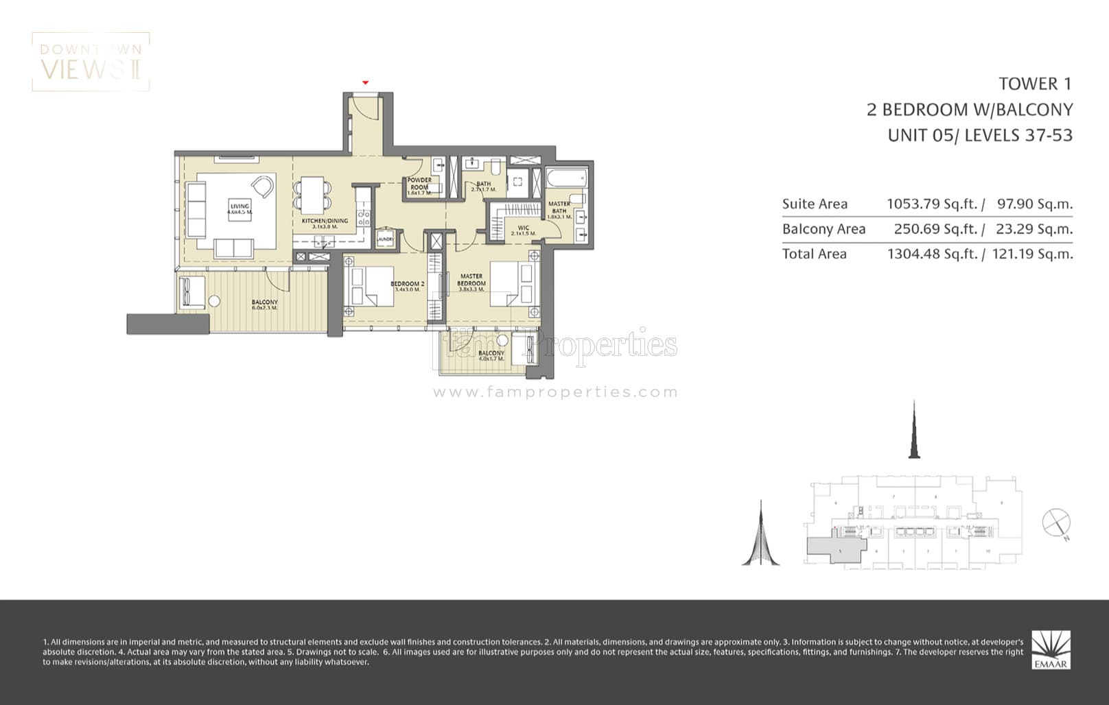 Downtown Views 2, 2-Bed Floor Plan, type: 2 Bed with Balcony