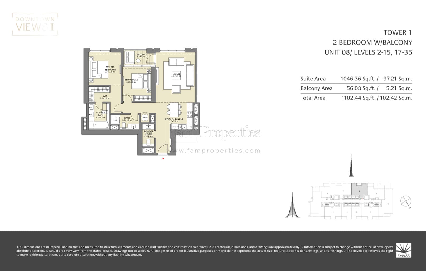 Downtown Views 2, 2-Bed Floor Plan, type: 2 Bed with Balcony