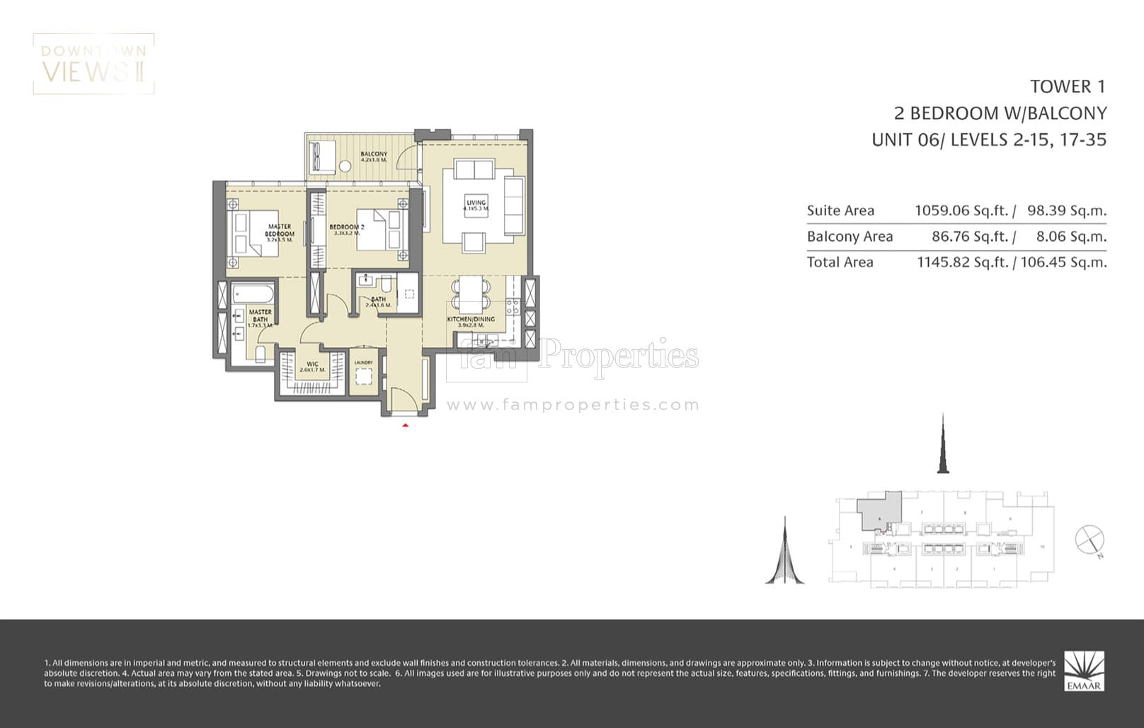 Downtown Views 2, 2-Bed Floor Plan, type: