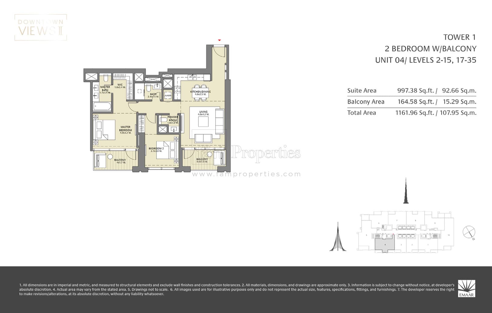 Downtown Views 2, 2-Bed Floor Plan, type: 2 Bed with Balcony