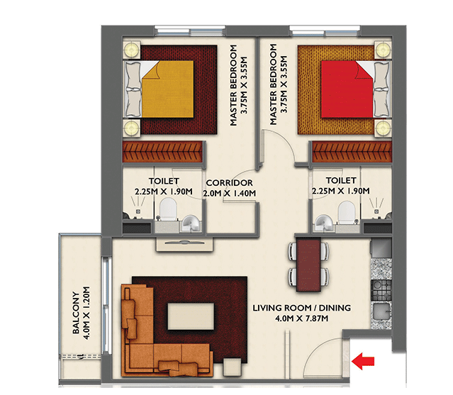 Dragon Towers, 2-Bed Floor Plan, type: 2 Bedroom