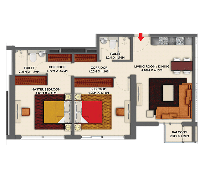 Dragon Towers, 2-Bed Floor Plan, type: 2 Bedroom