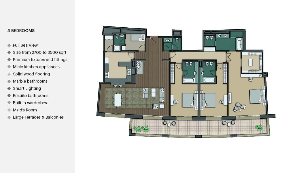 Dream Palm Residence, 3-Bed Floor Plan, type: 3 Bedroom