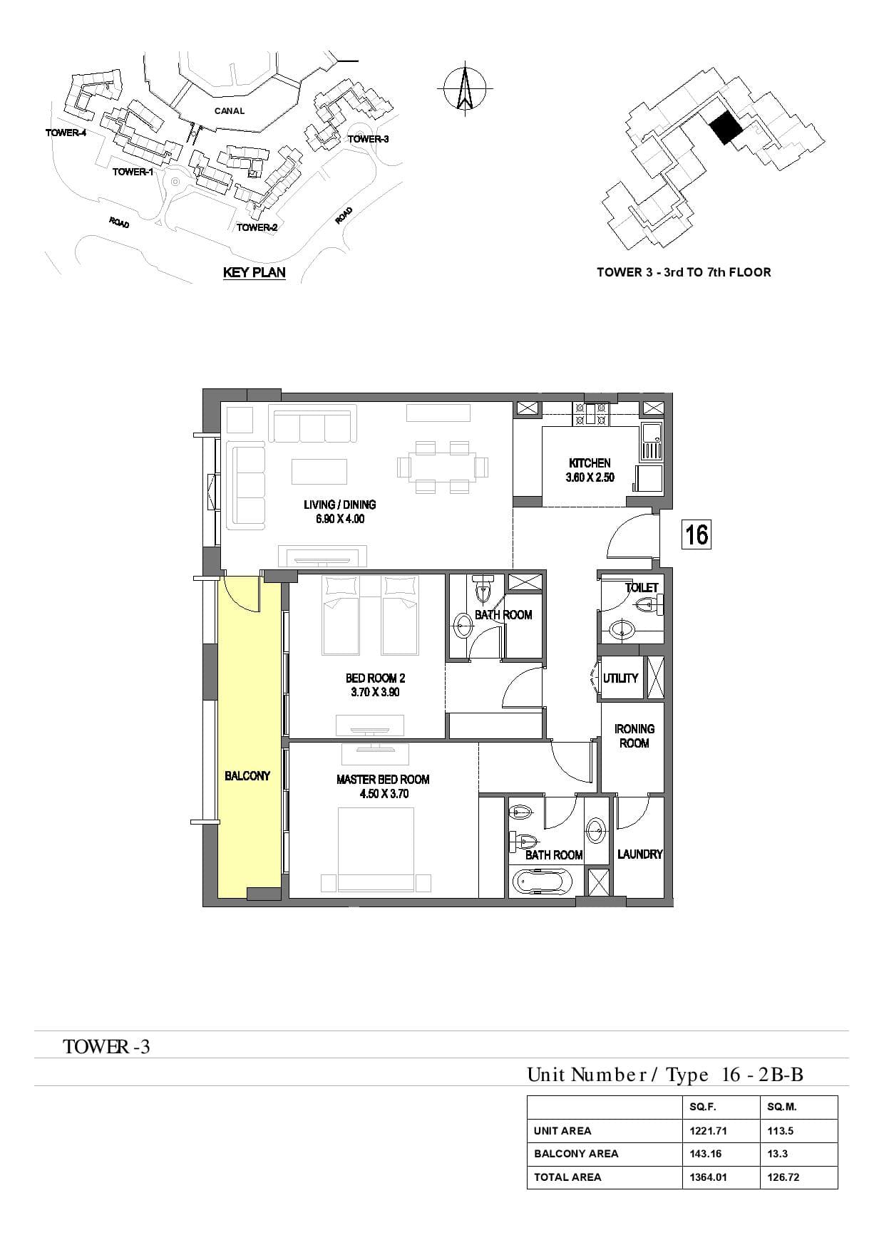 Dubai Wharf, 2-Bed Floor Plan, type: 2 Bedroom