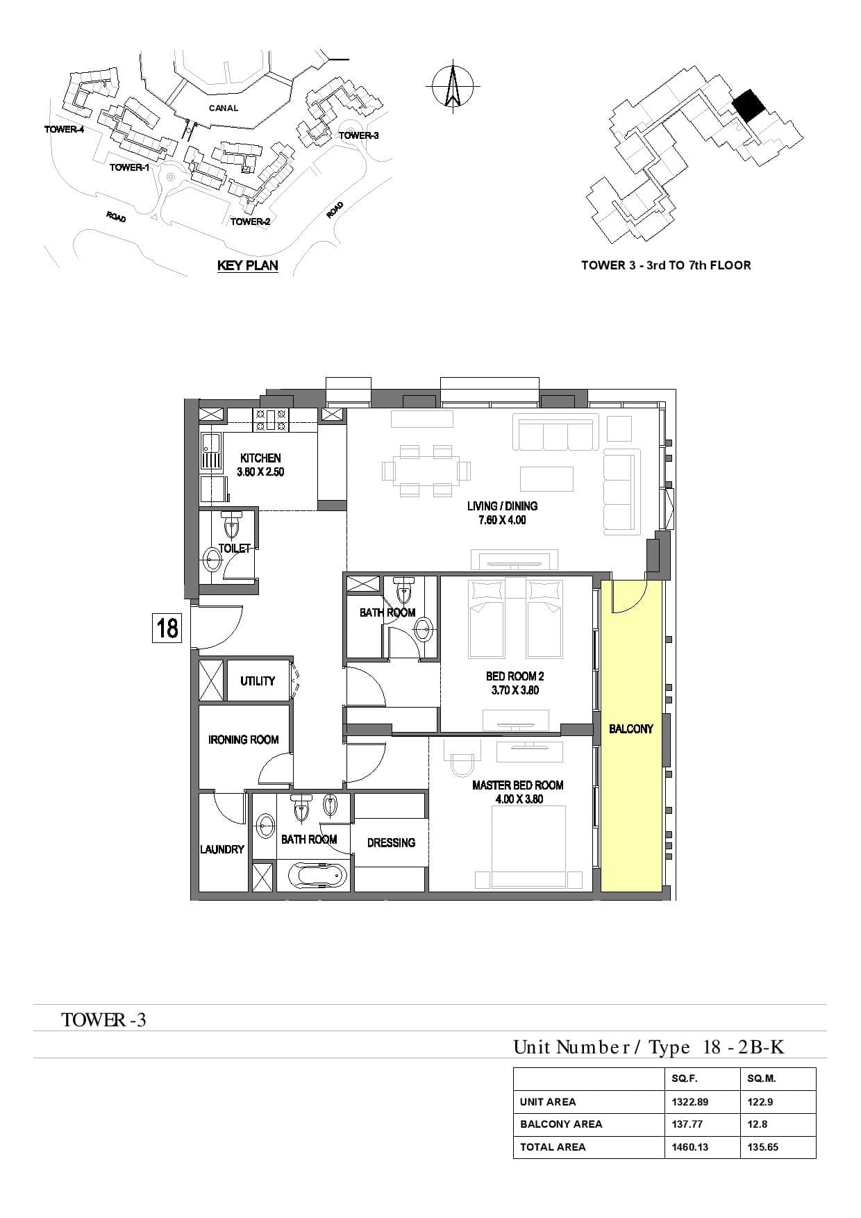 Dubai Wharf, 2-Bed Floor Plan, type: 2 Bedroom