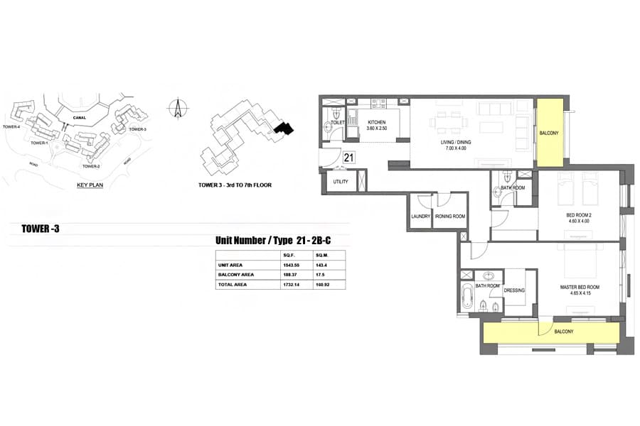 Dubai Wharf, 2-Bed Floor Plan, type: 21 - C