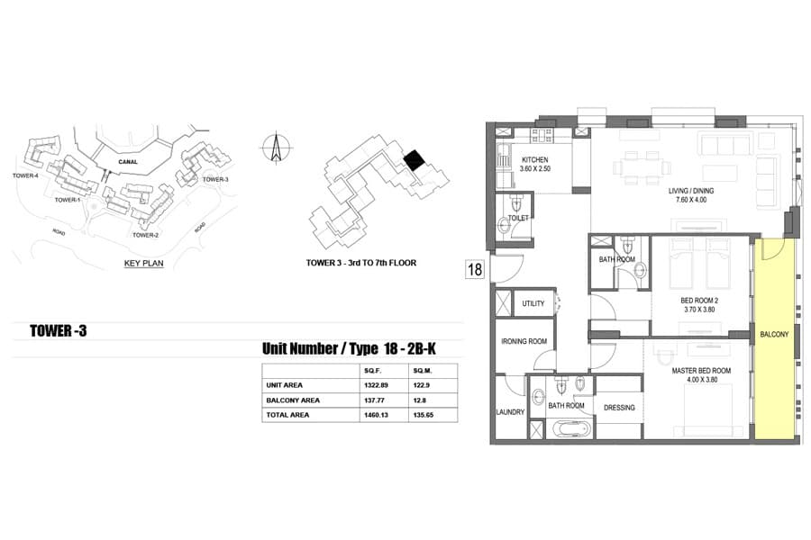 Dubai Wharf, 2-Bed Floor Plan, type: 18 - K