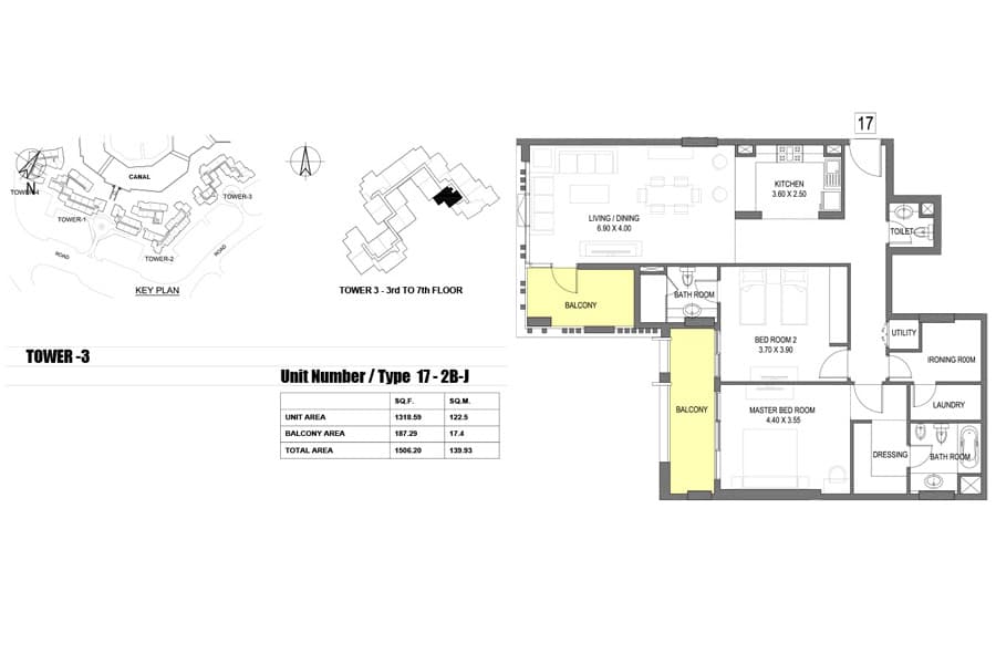 Dubai Wharf, 2-Bed Floor Plan, type: 17 - J