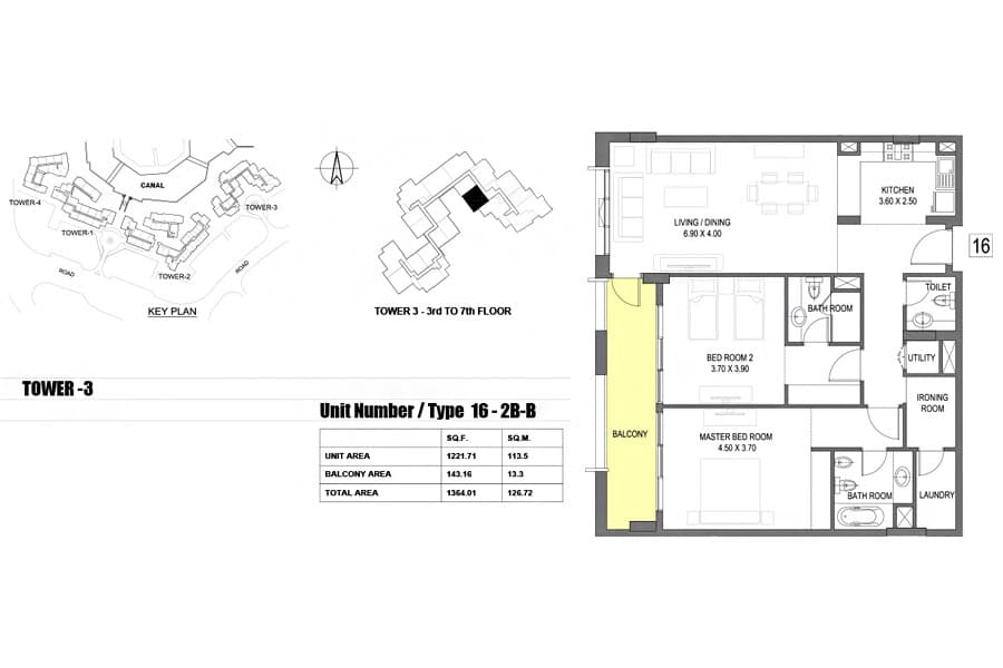 Dubai Wharf, 2-Bed Floor Plan, type: 16 - B