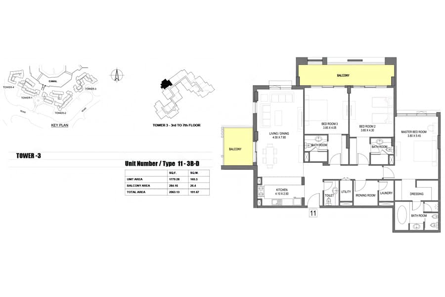 Dubai Wharf, 3-Bed Floor Plan, type: 11 - D