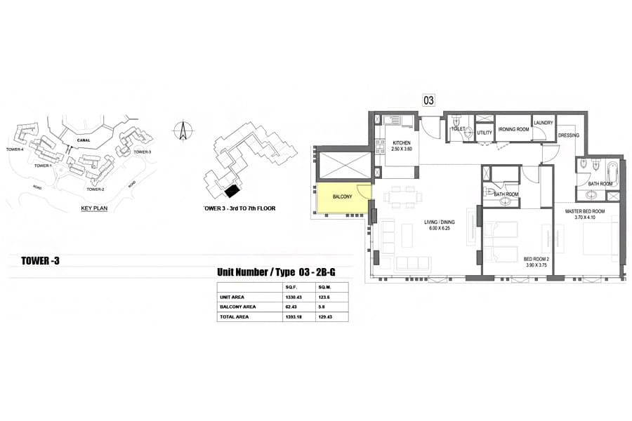 Dubai Wharf, 2-Bed Floor Plan, type: 03 - G