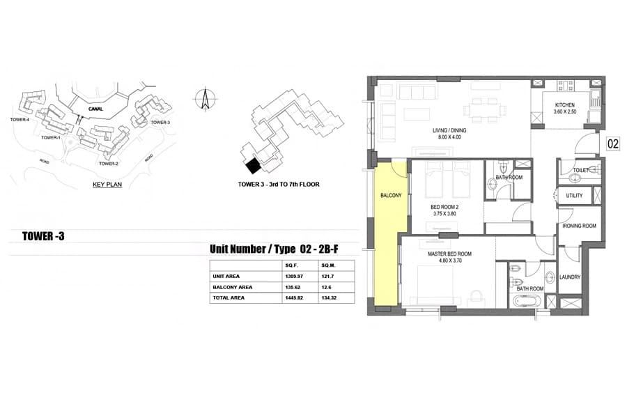 Dubai Wharf, 2-Bed Floor Plan, type: 02