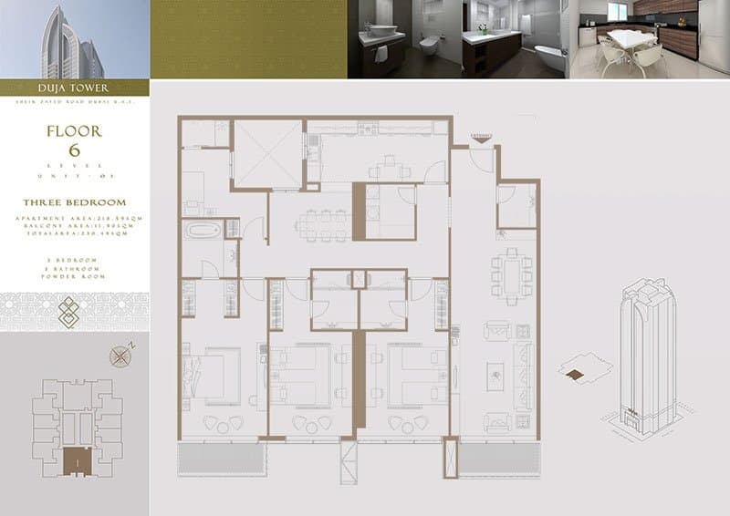 Duja Tower, 3-Bed Floor Plan, type: 3 Bedroom