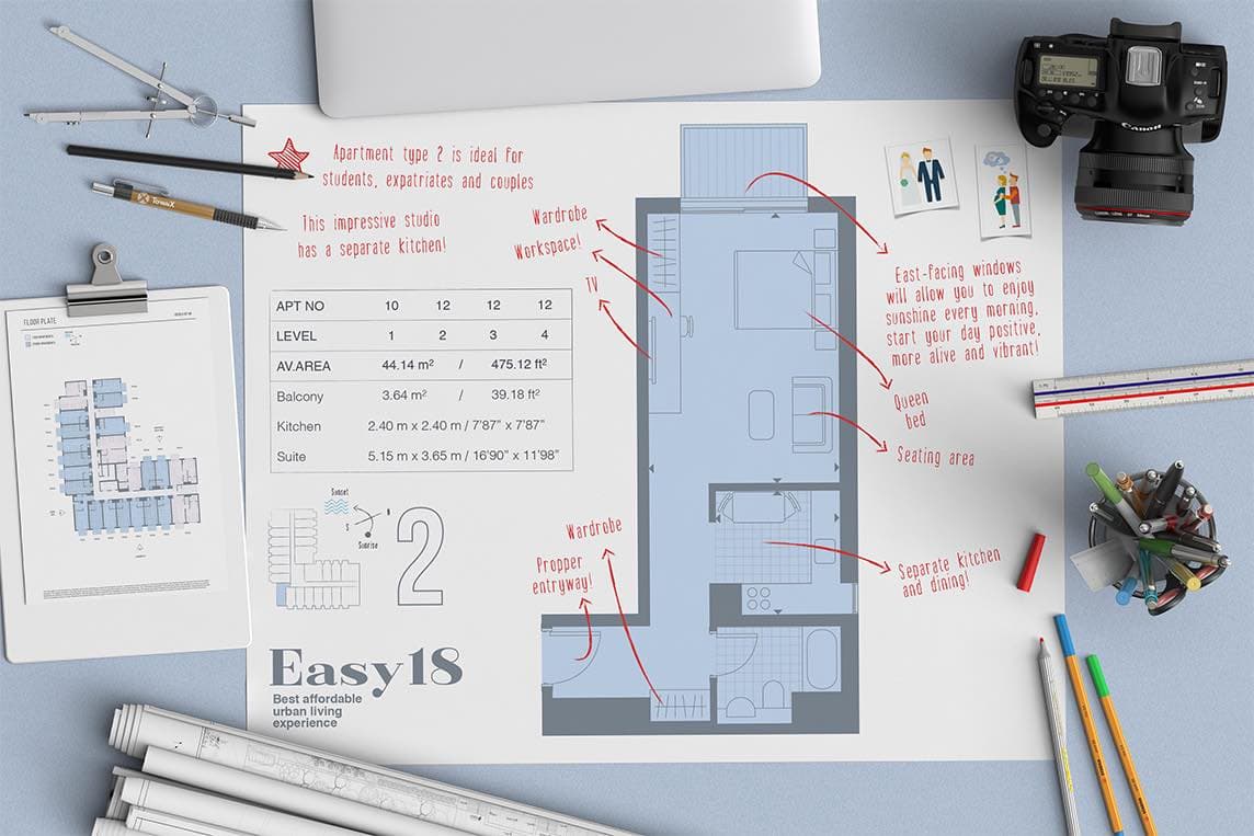 Easy18, 0-Bed Floor Plan, type: Studio