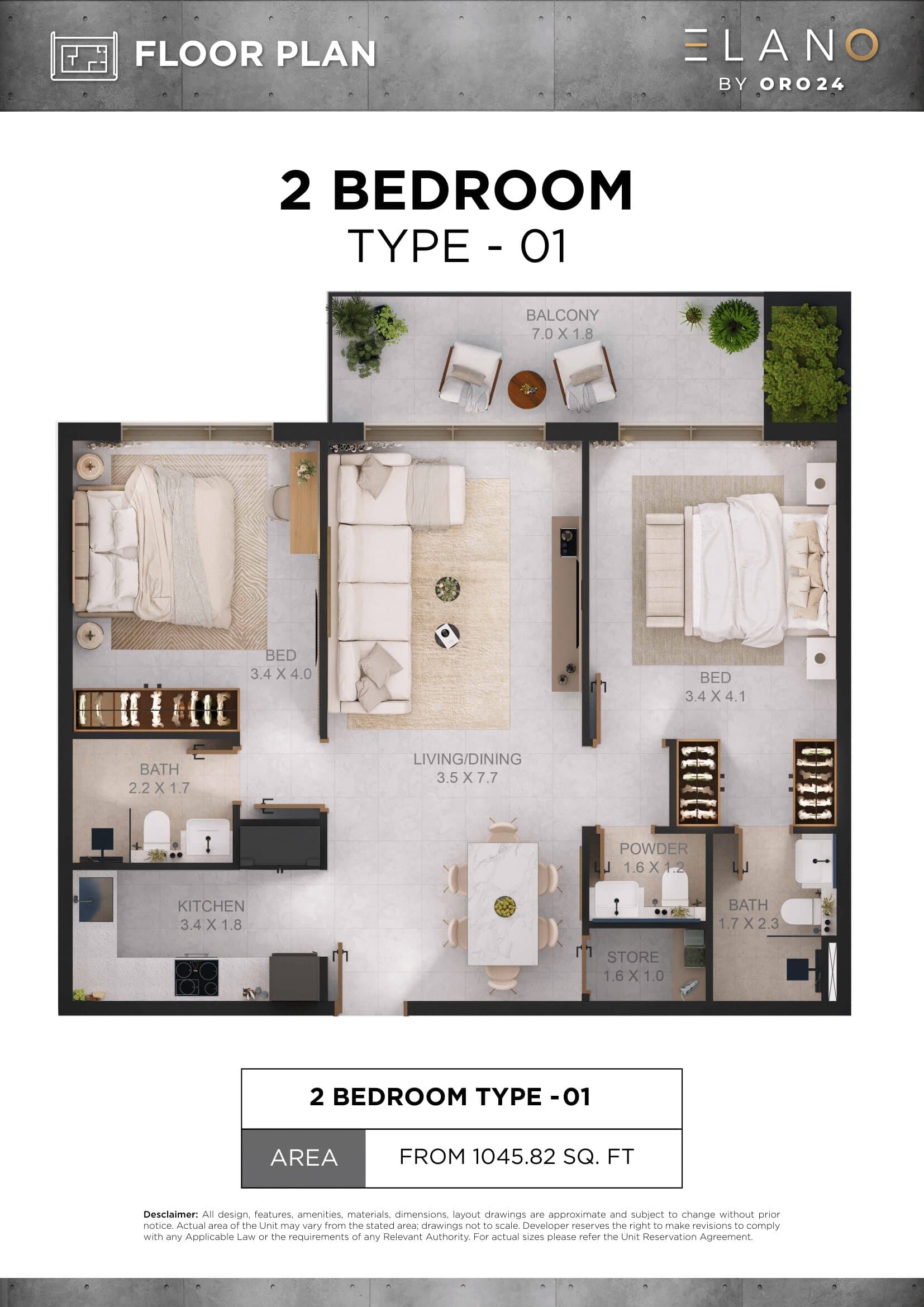 Elano by Oro24, 2-Bed Floor Plan, type: