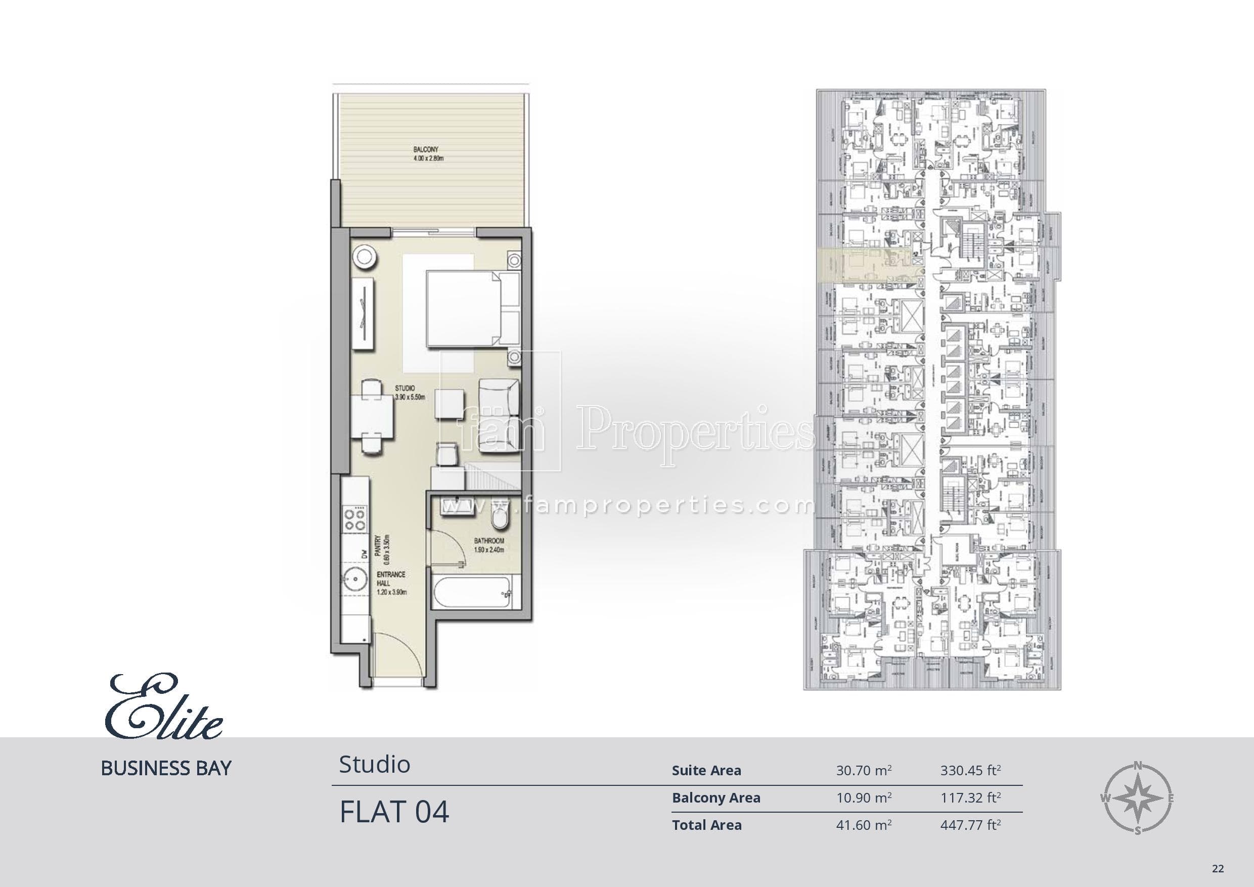 Elite Business Bay Residence, 0-Bed Floor Plan, type: Studio