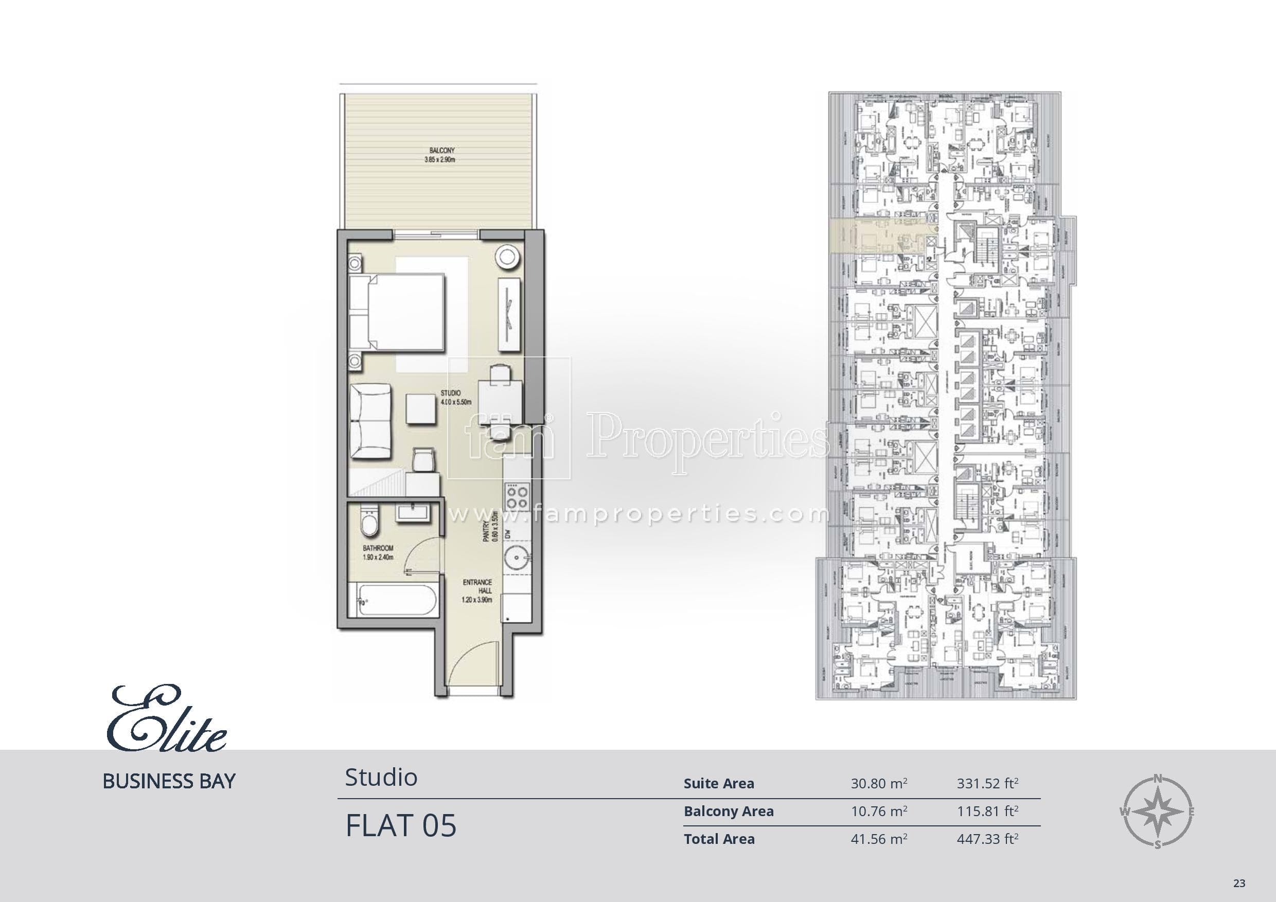 Elite Business Bay Residence, 0-Bed Floor Plan, type: Studio