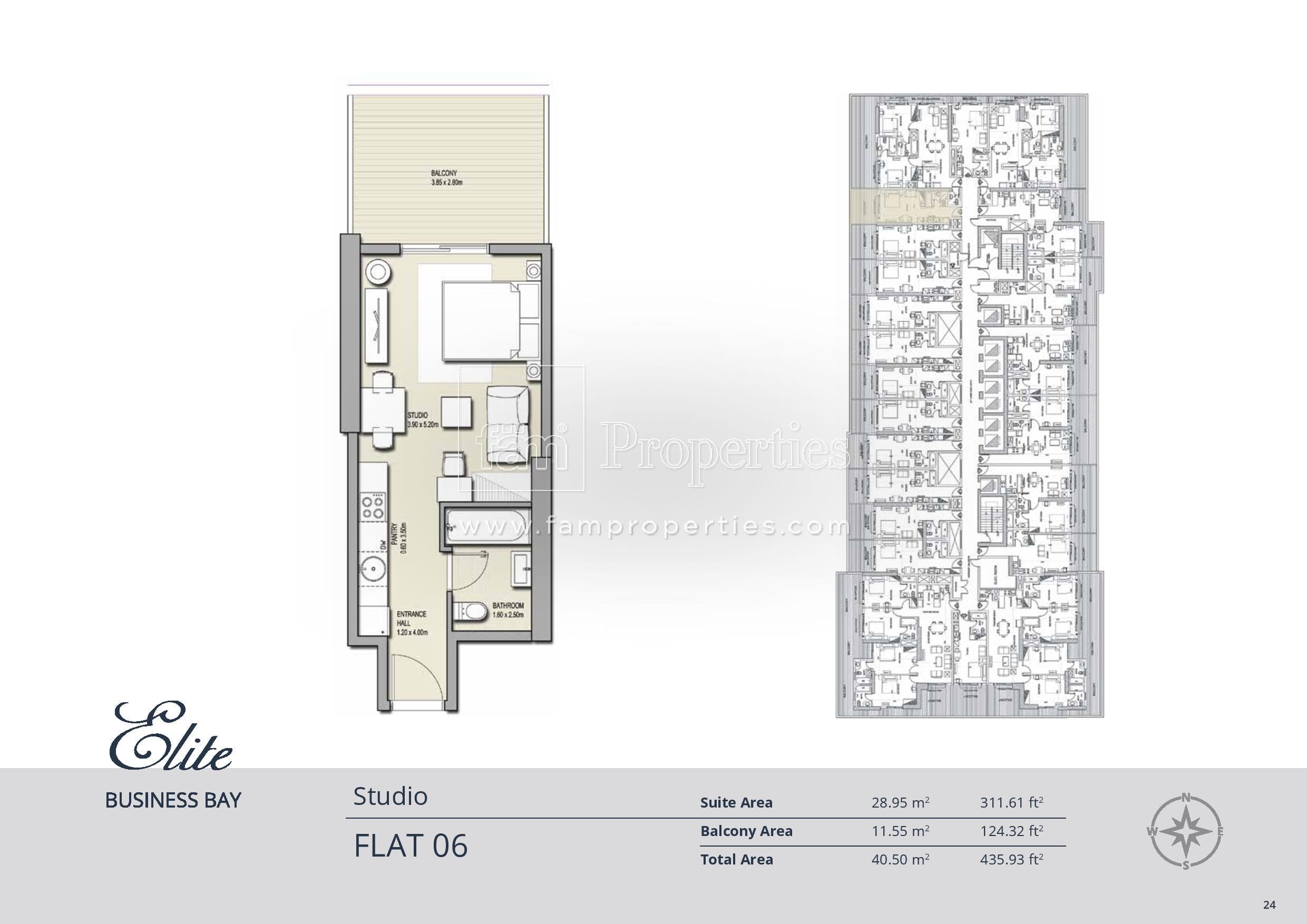 Elite Business Bay Residence, 0-Bed Floor Plan, type: Studio