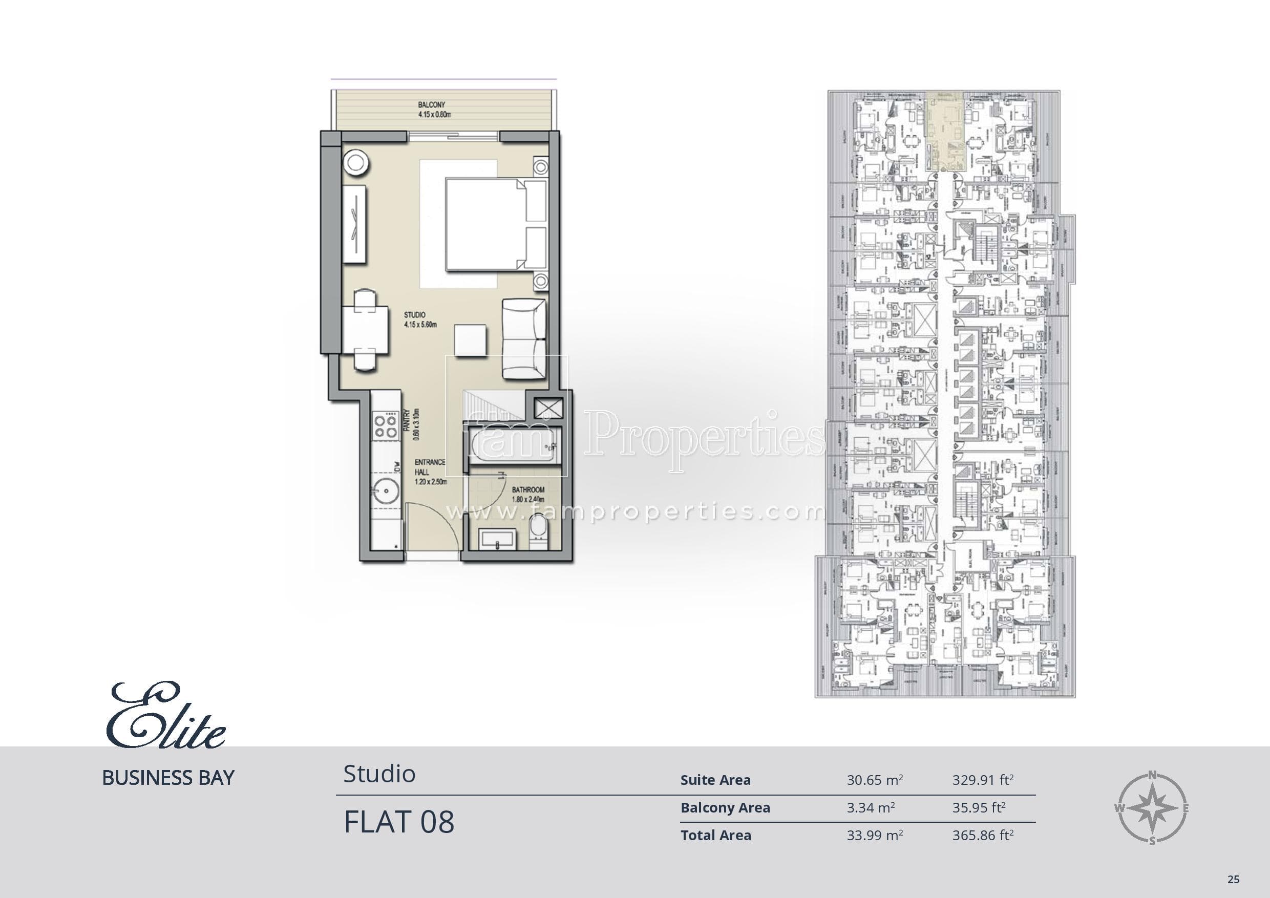 Elite Business Bay Residence, 0-Bed Floor Plan, type: Studio