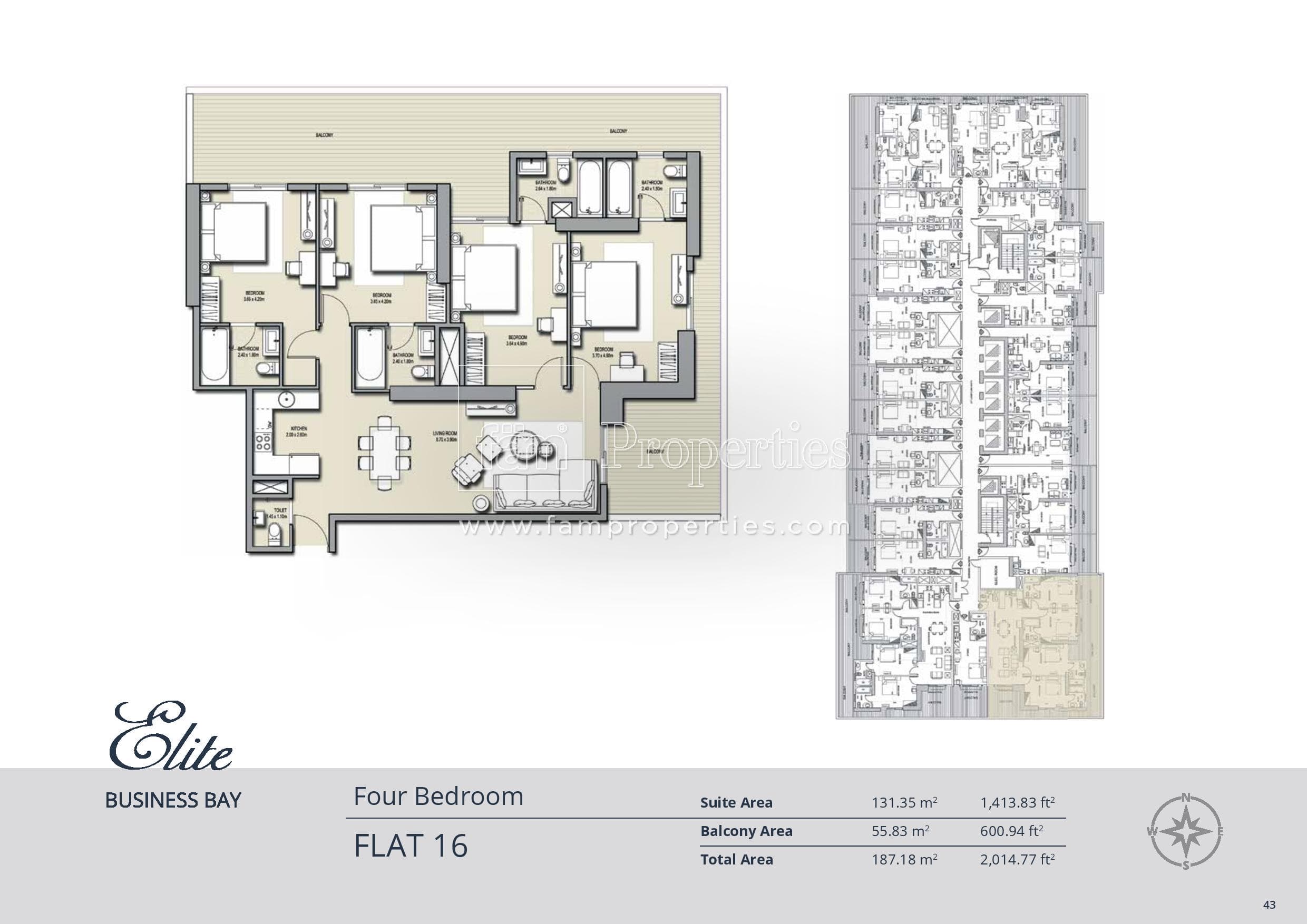 Elite Business Bay Residence, 4-Bed Floor Plan, type: 4 Bedroom
