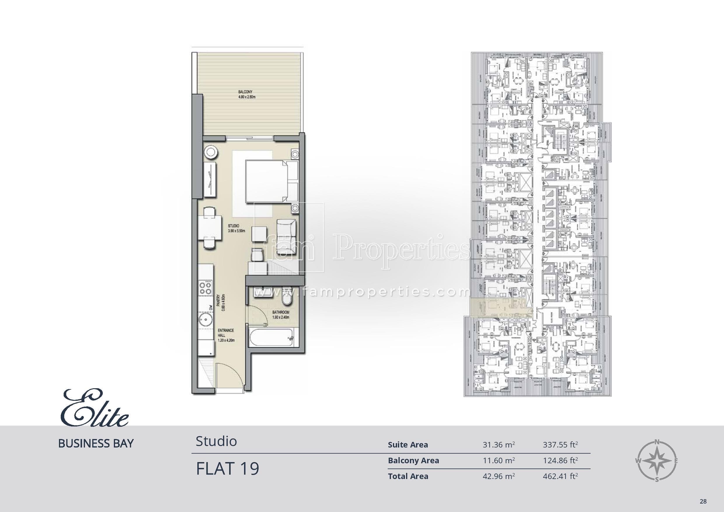 Elite Business Bay Residence, 0-Bed Floor Plan, type: Studio