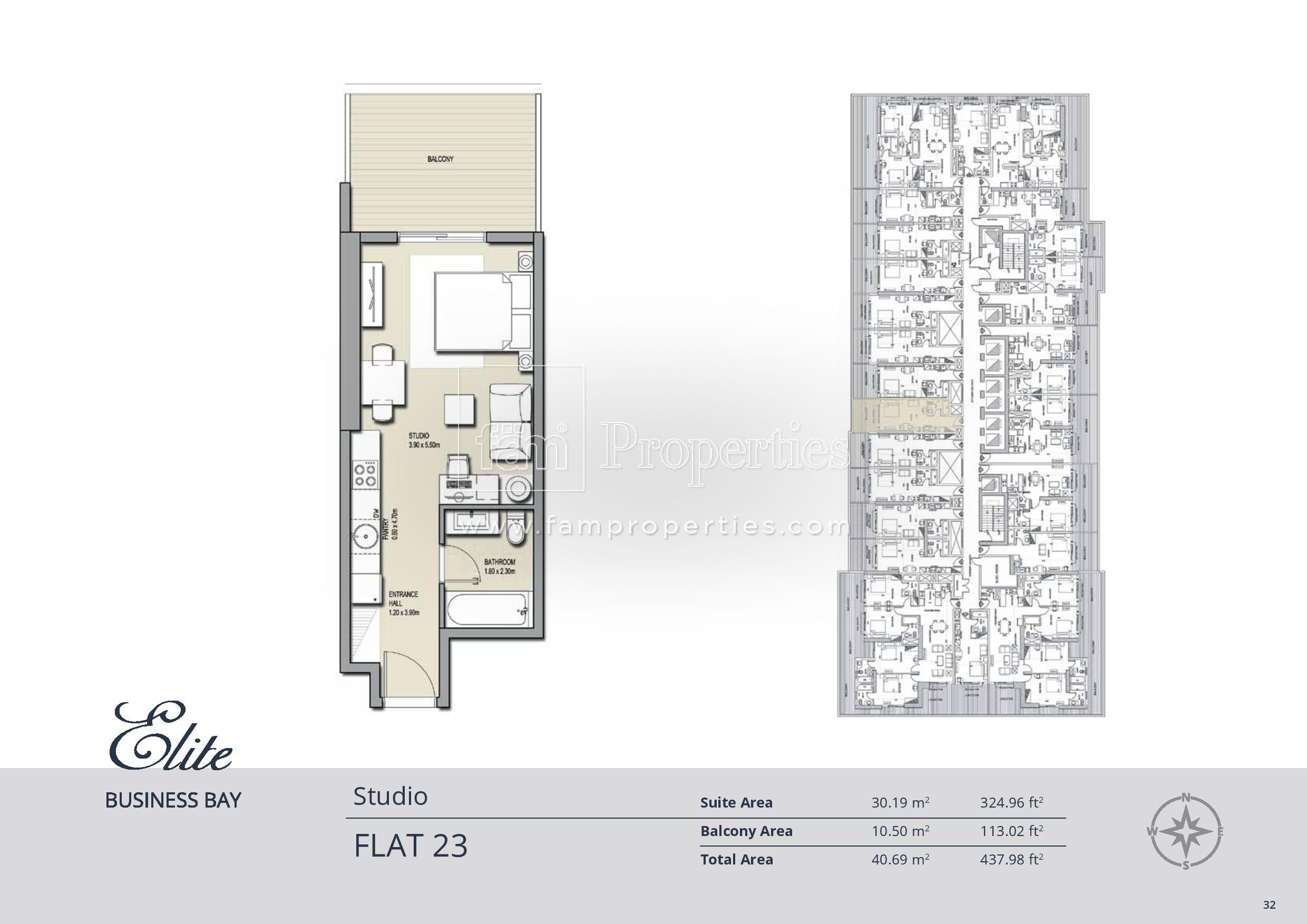 Elite Business Bay Residence, 0-Bed Floor Plan, type: Studio