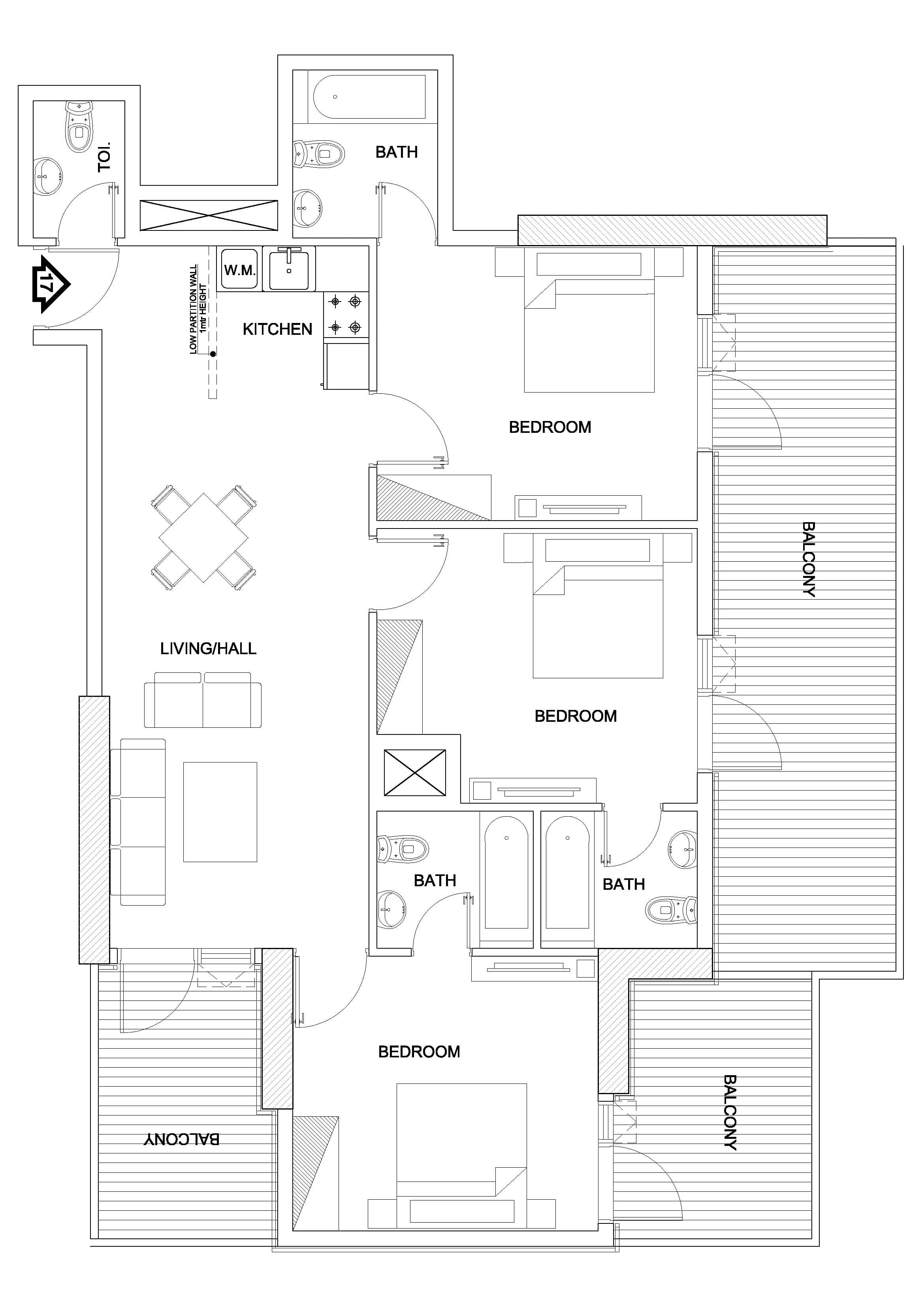 Elite 10 Sports Residence 1, 3-Bed Floor Plan, type: 3 Bedroom