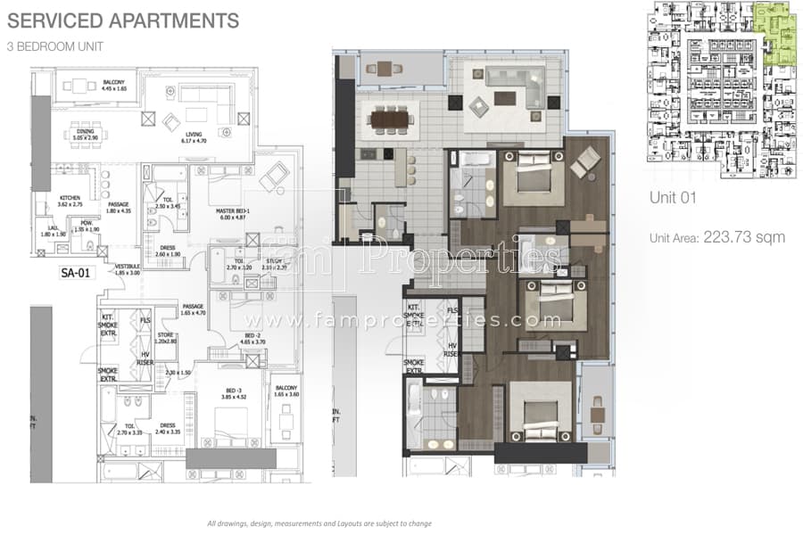 Entisar Tower, 3-Bed Floor Plan, type: 3 Bedroom