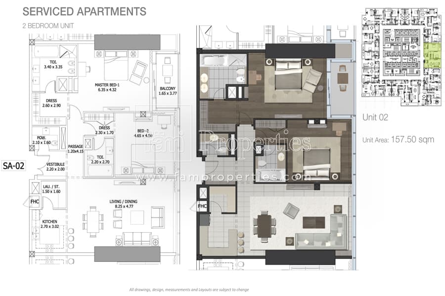 Entisar Tower, 2-Bed Floor Plan, type: 2 Bedroom