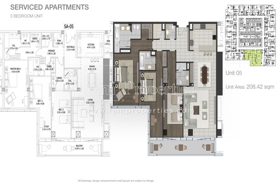Entisar Tower, 3-Bed Floor Plan, type: 3 Bedroom