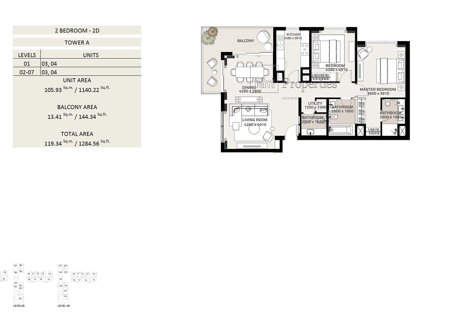 Executive Residences, 2-Bed Floor Plan, type: 2 Bedroom