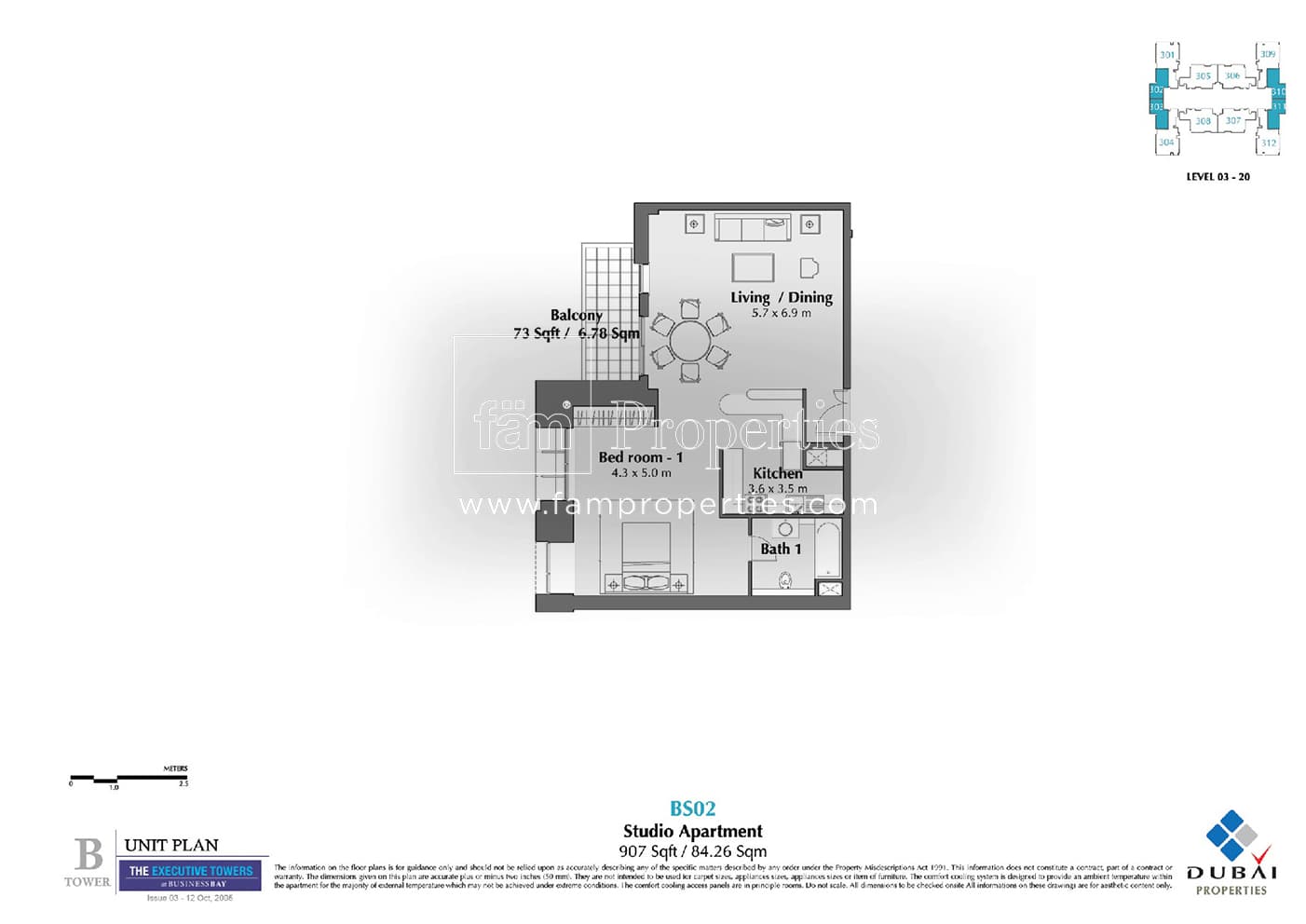 Executive Tower B (East Heights 4), 0-Bed Floor Plan, type: Studio