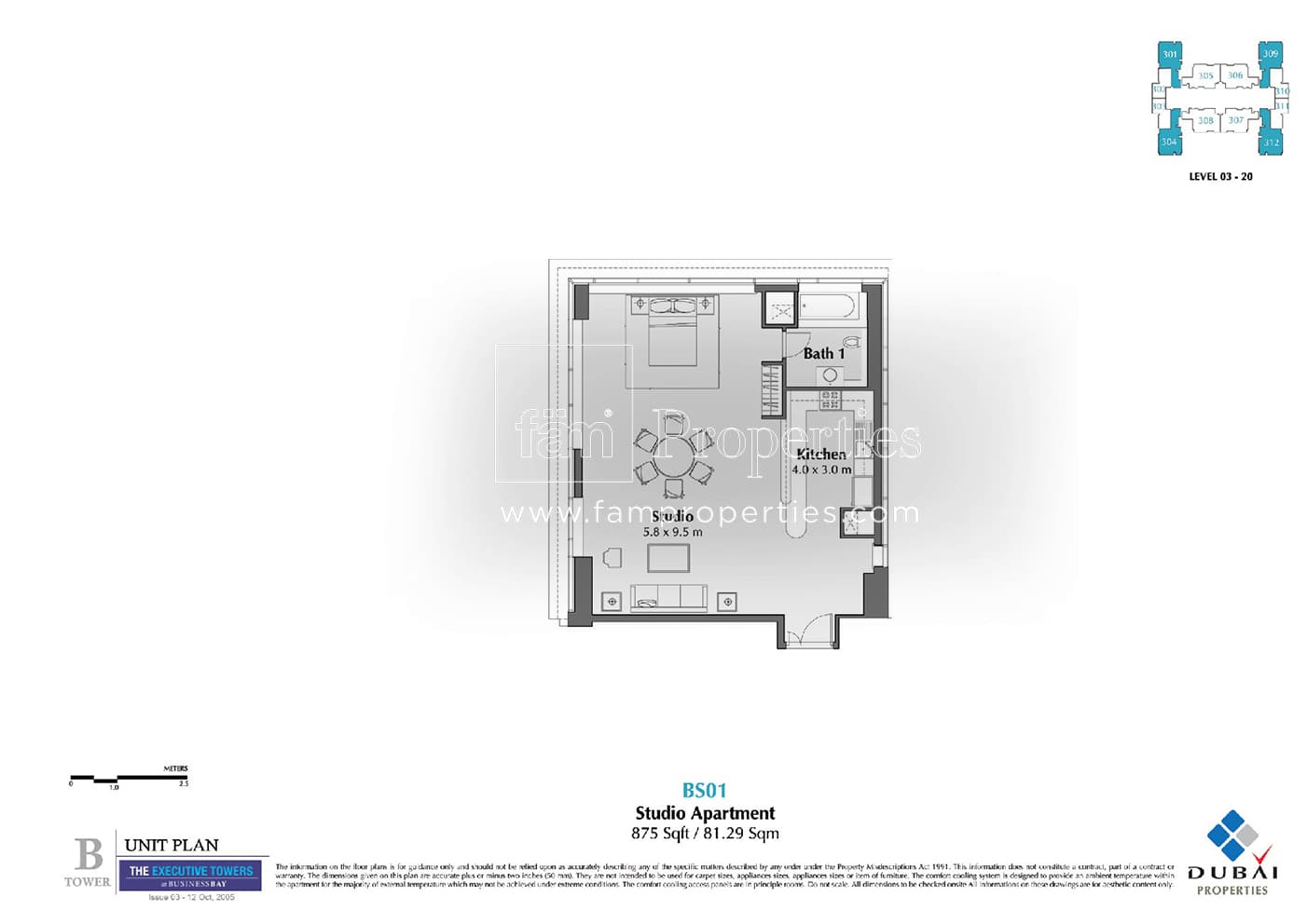 Executive Tower B (East Heights 4), 0-Bed Floor Plan, type: Studio