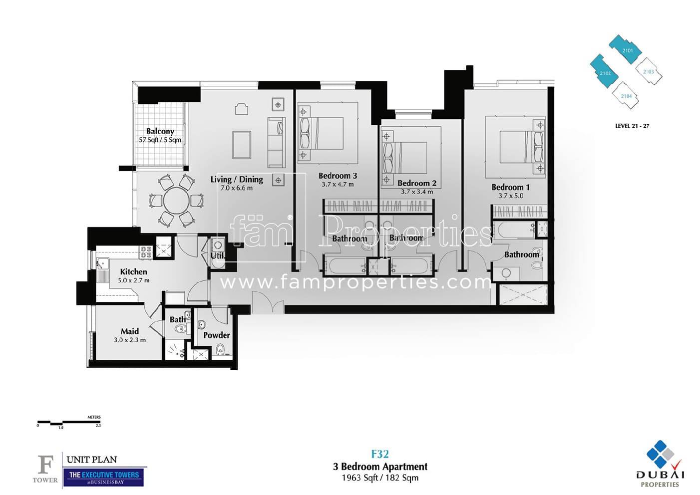 Executive Tower F (East Heights 1), 3-Bed Floor Plan, type: 3 Bedroom